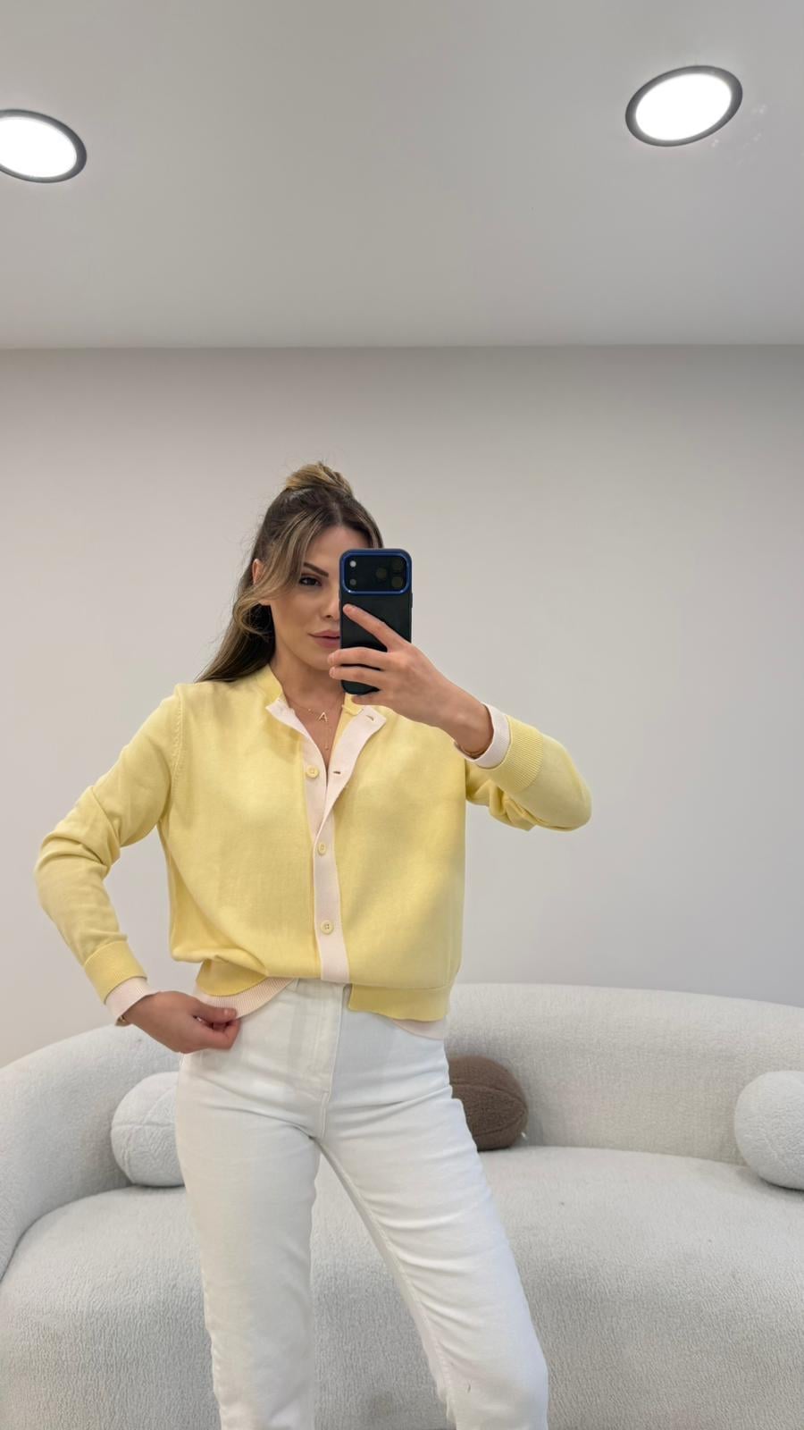 KOL VE ÖNÜ ŞERİTLİ HIRKA SARI