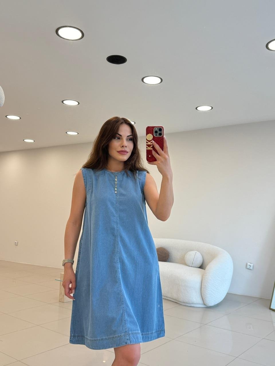 KOLSUZ BASİC DENİM ELBİSE 