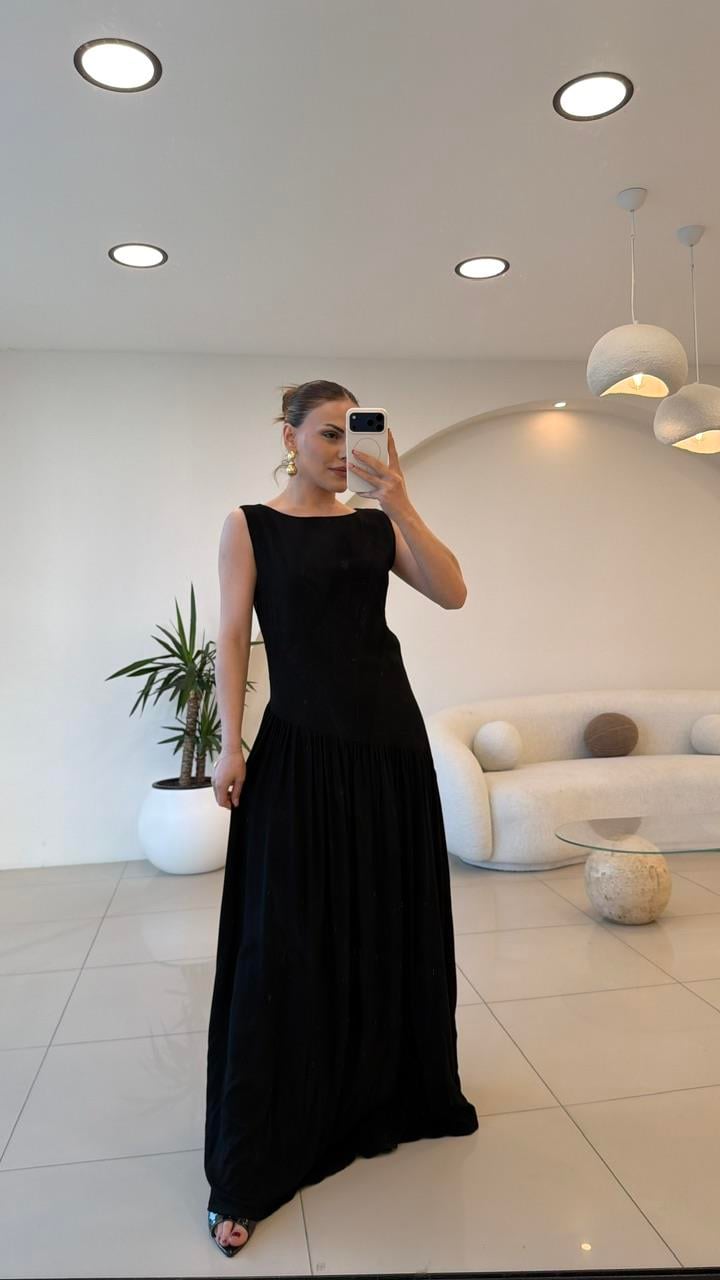 KOLSUZ MODAL ELBİSE SİYAH