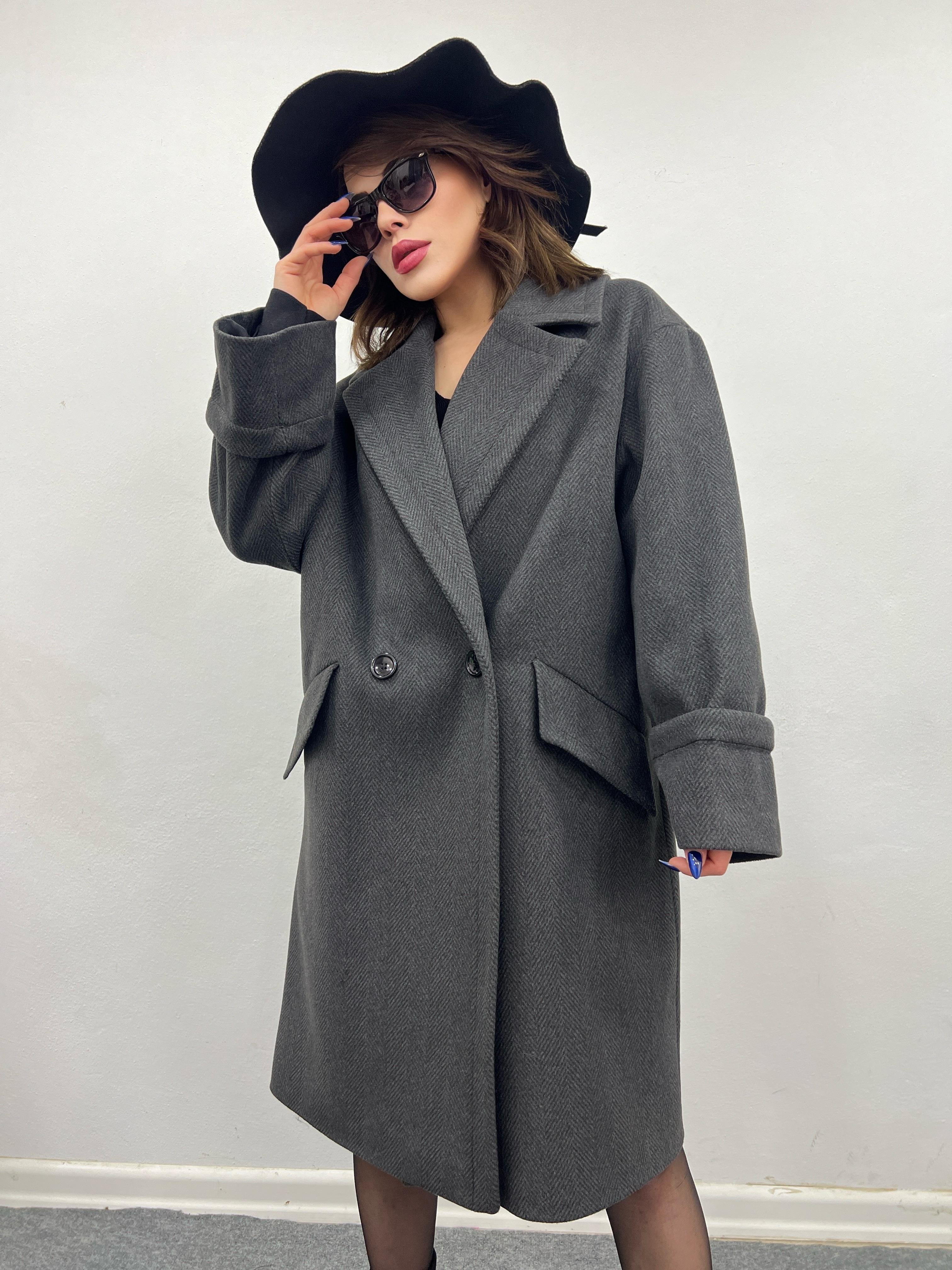 KRUVAZE YAKA ANTRASİT KABAN