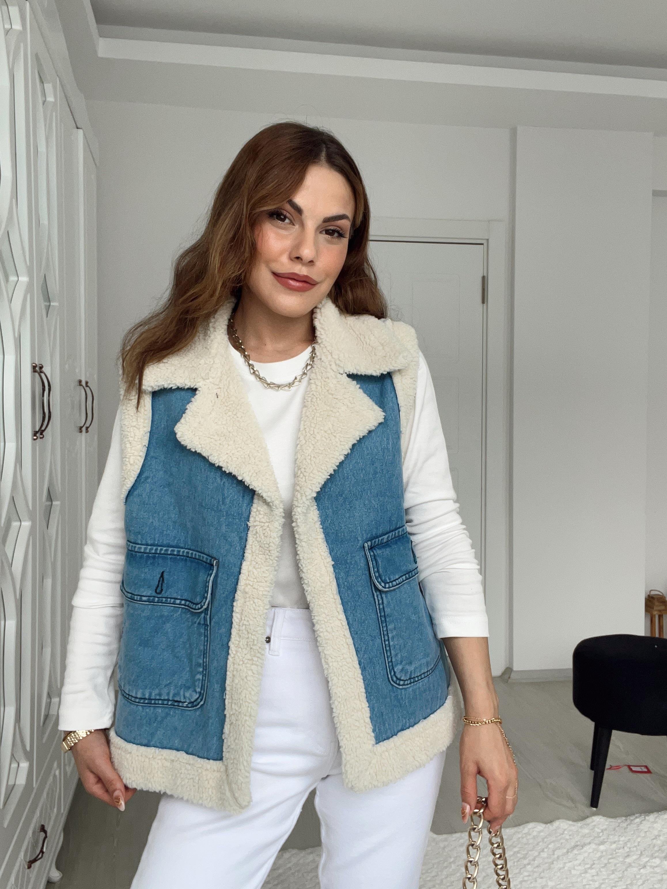 KÜRKLÜ DENİM YELEK