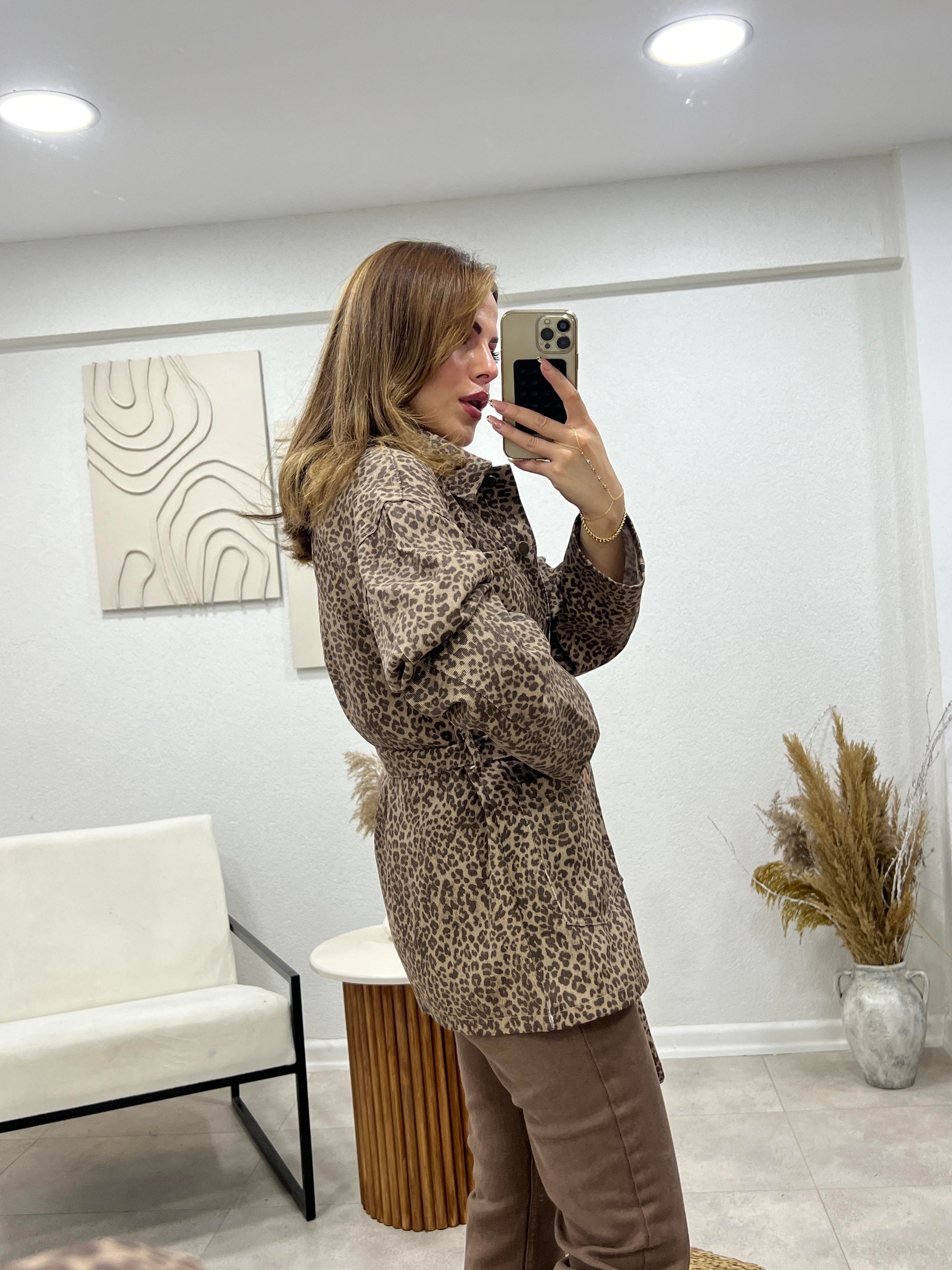 KUŞAKLI LEOPAR CEKET 