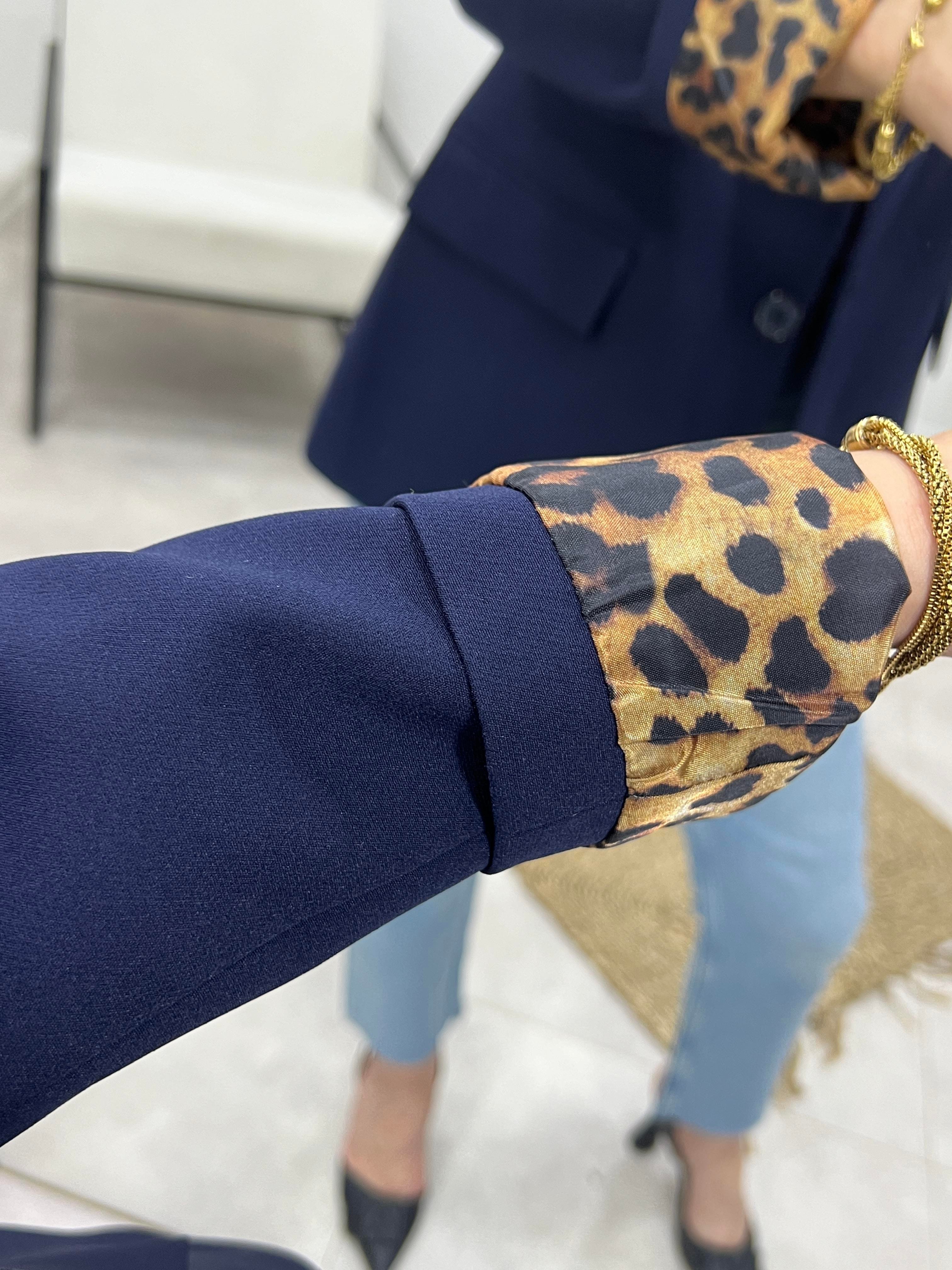 LACİVERT KOLLARI LEOPARLI BLAZER CEKET 