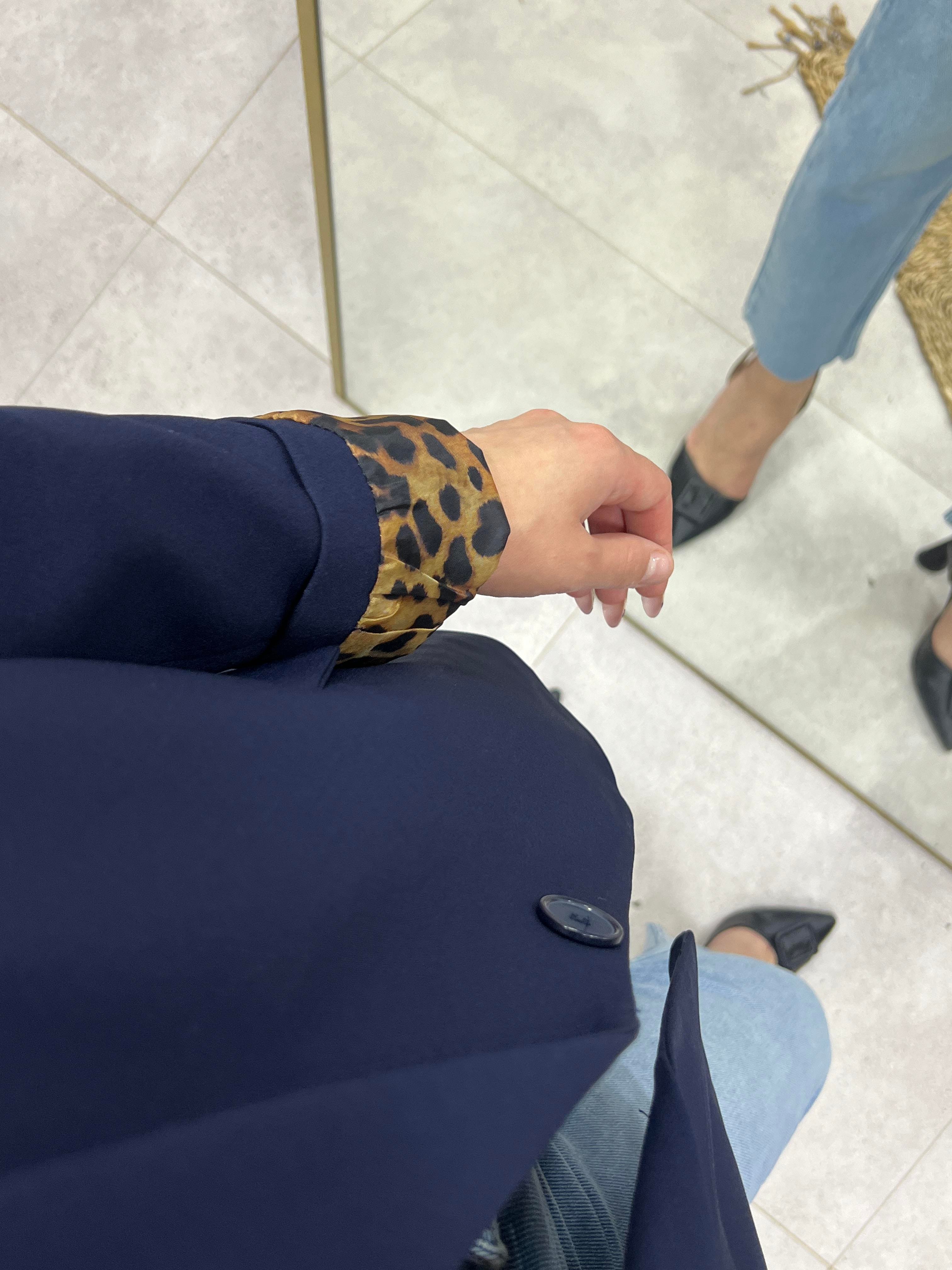 LACİVERT KOLLARI LEOPARLI BLAZER CEKET 