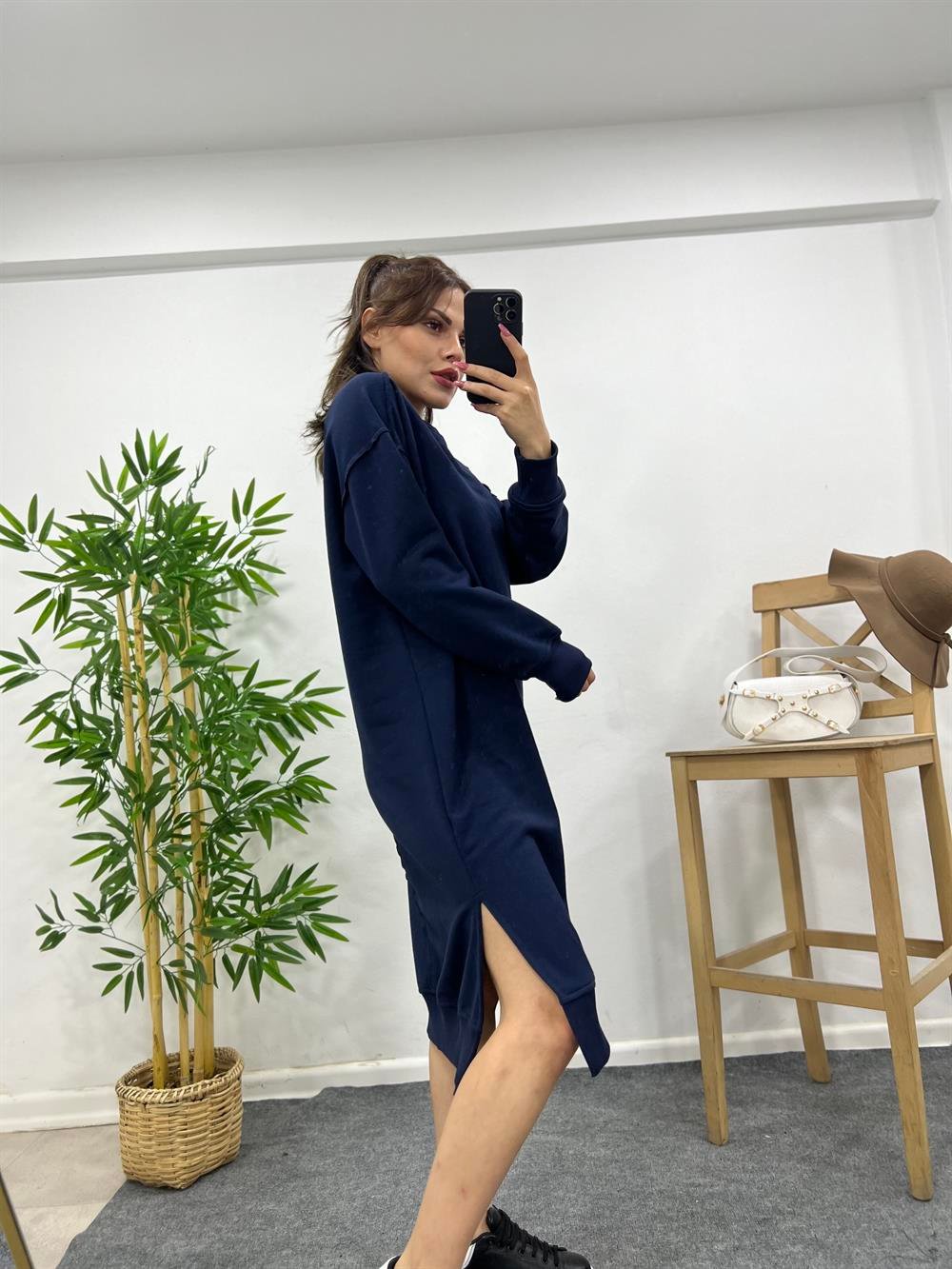 LACİVERT SWEAT ELBİSE 