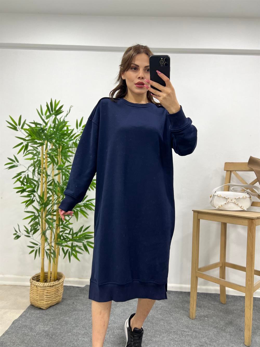 LACİVERT SWEAT ELBİSE 