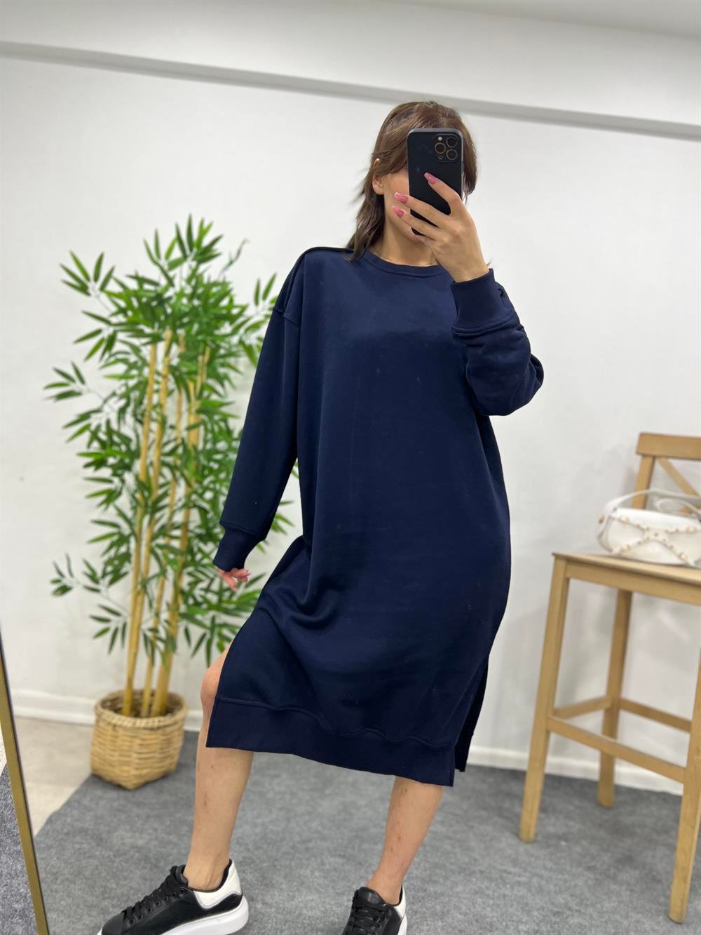 LACİVERT SWEAT ELBİSE 