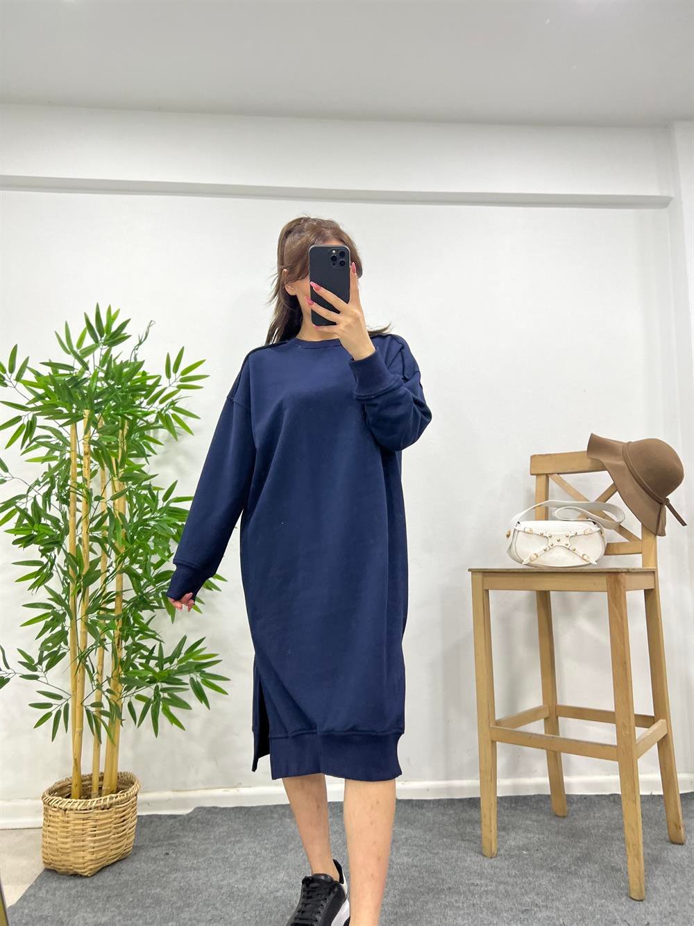 LACİVERT SWEAT ELBİSE 