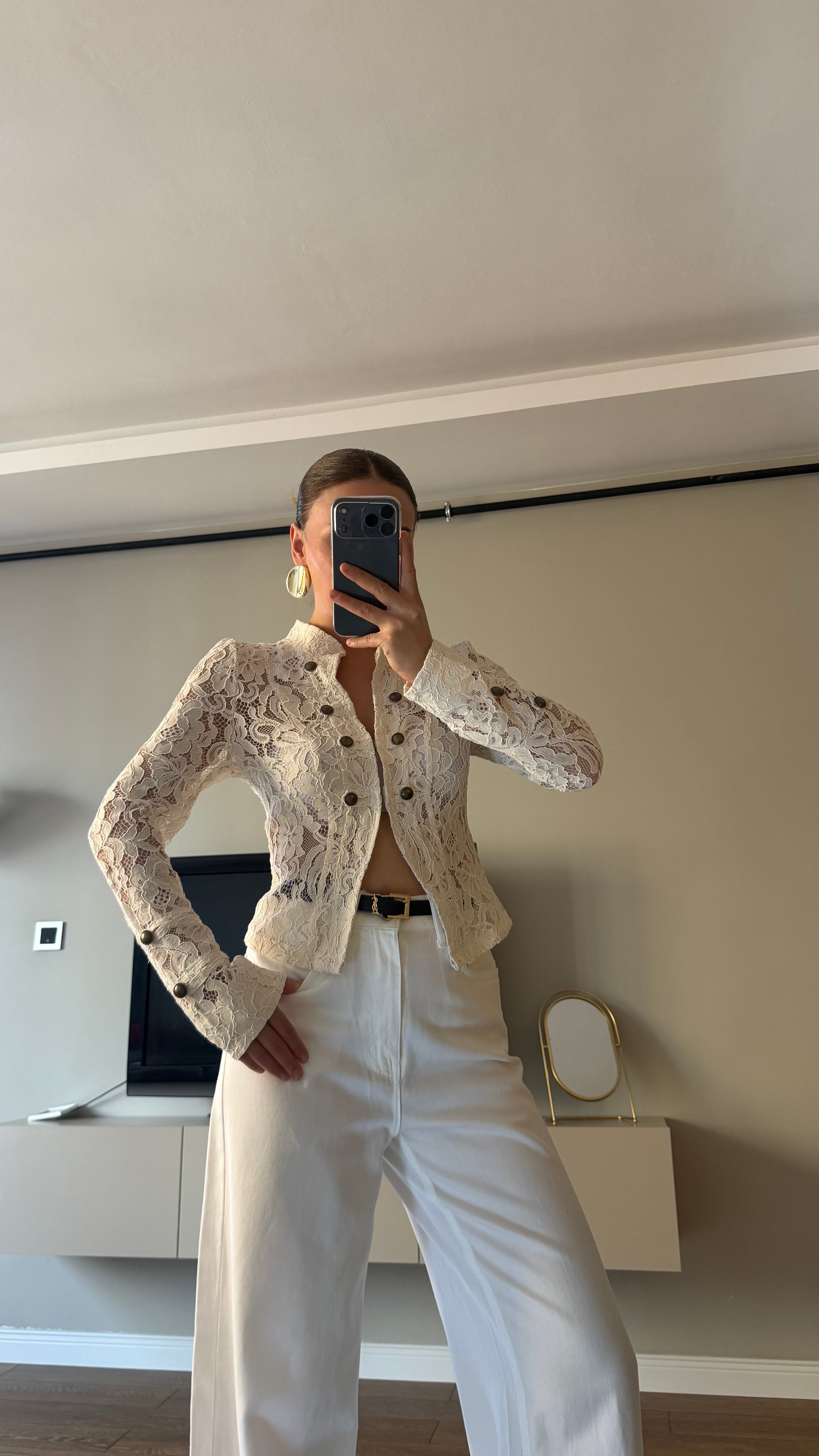 Lal Dantel Detaylı Blazer Ceket