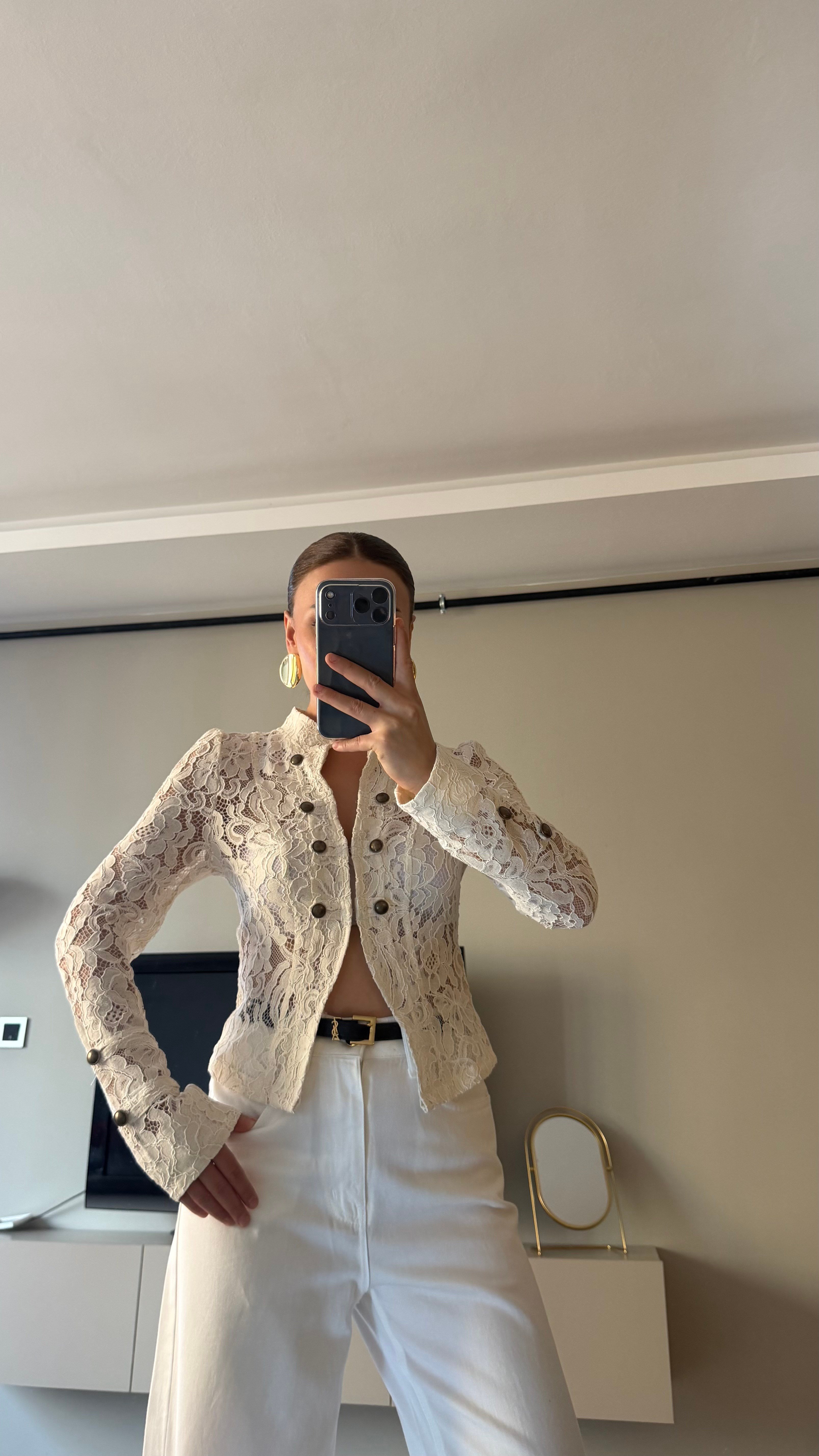 Lal Dantel Detaylı Blazer Ceket