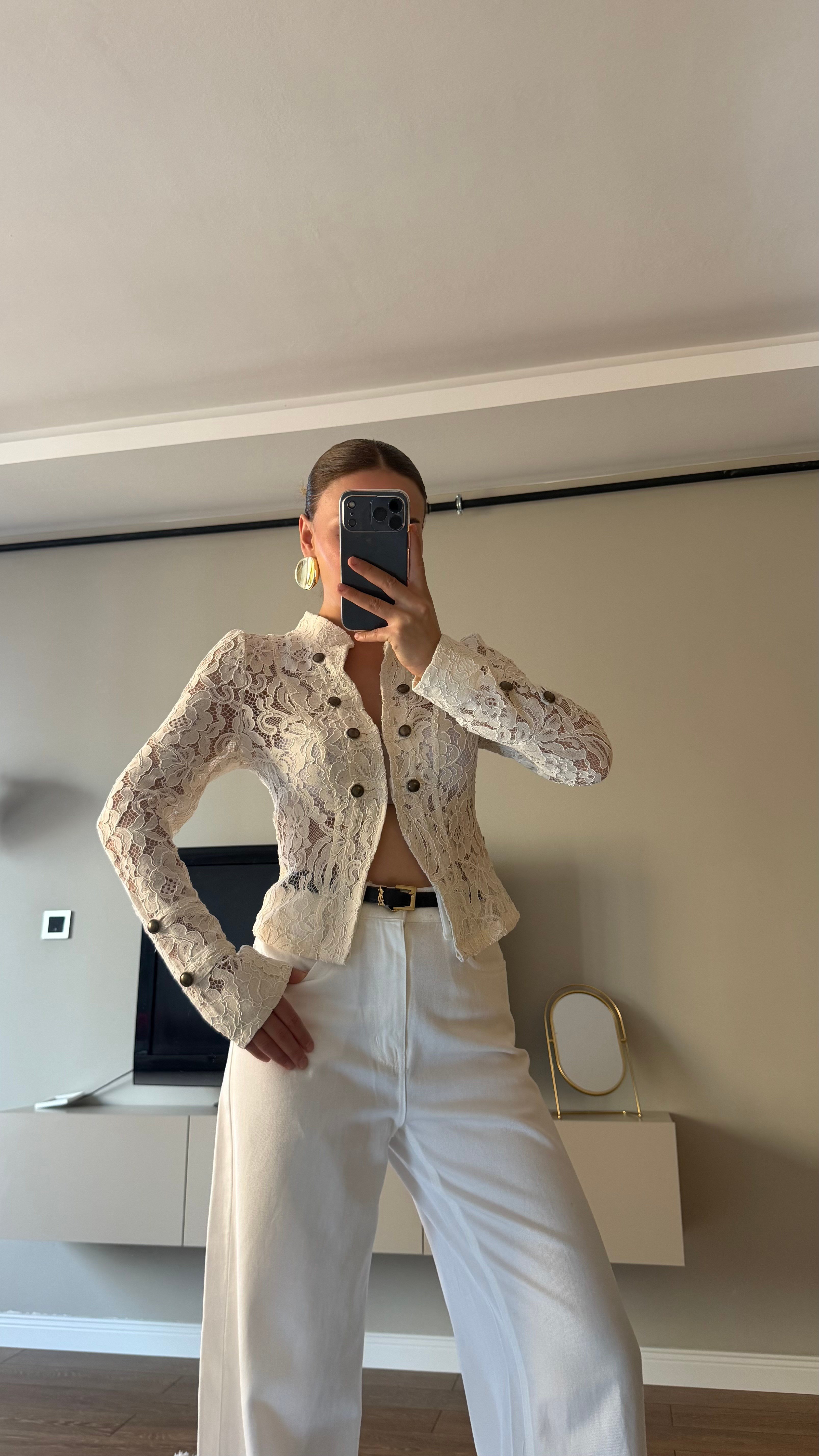Lal Dantel Detaylı Blazer Ceket