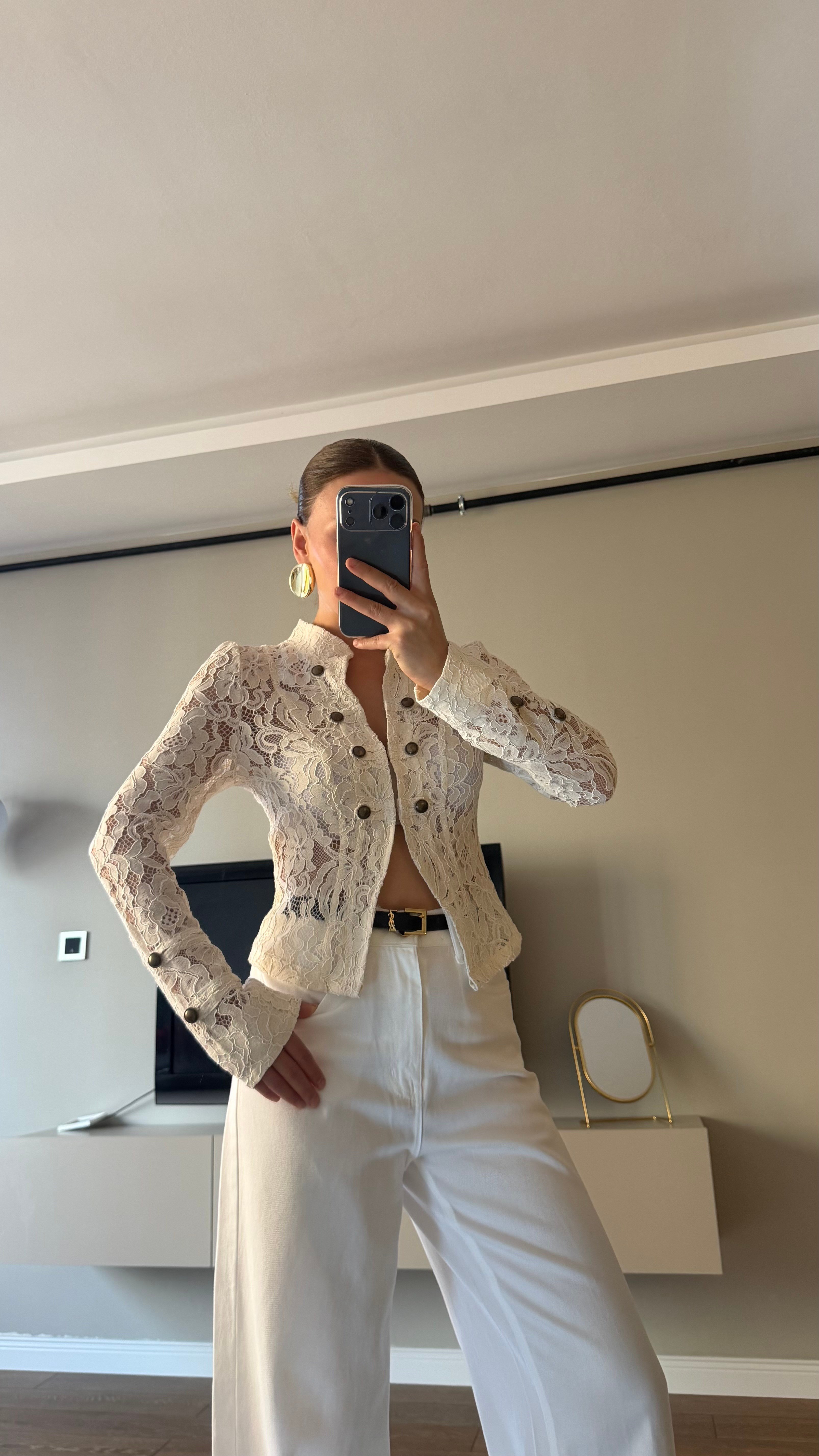Lal Dantel Detaylı Blazer Ceket