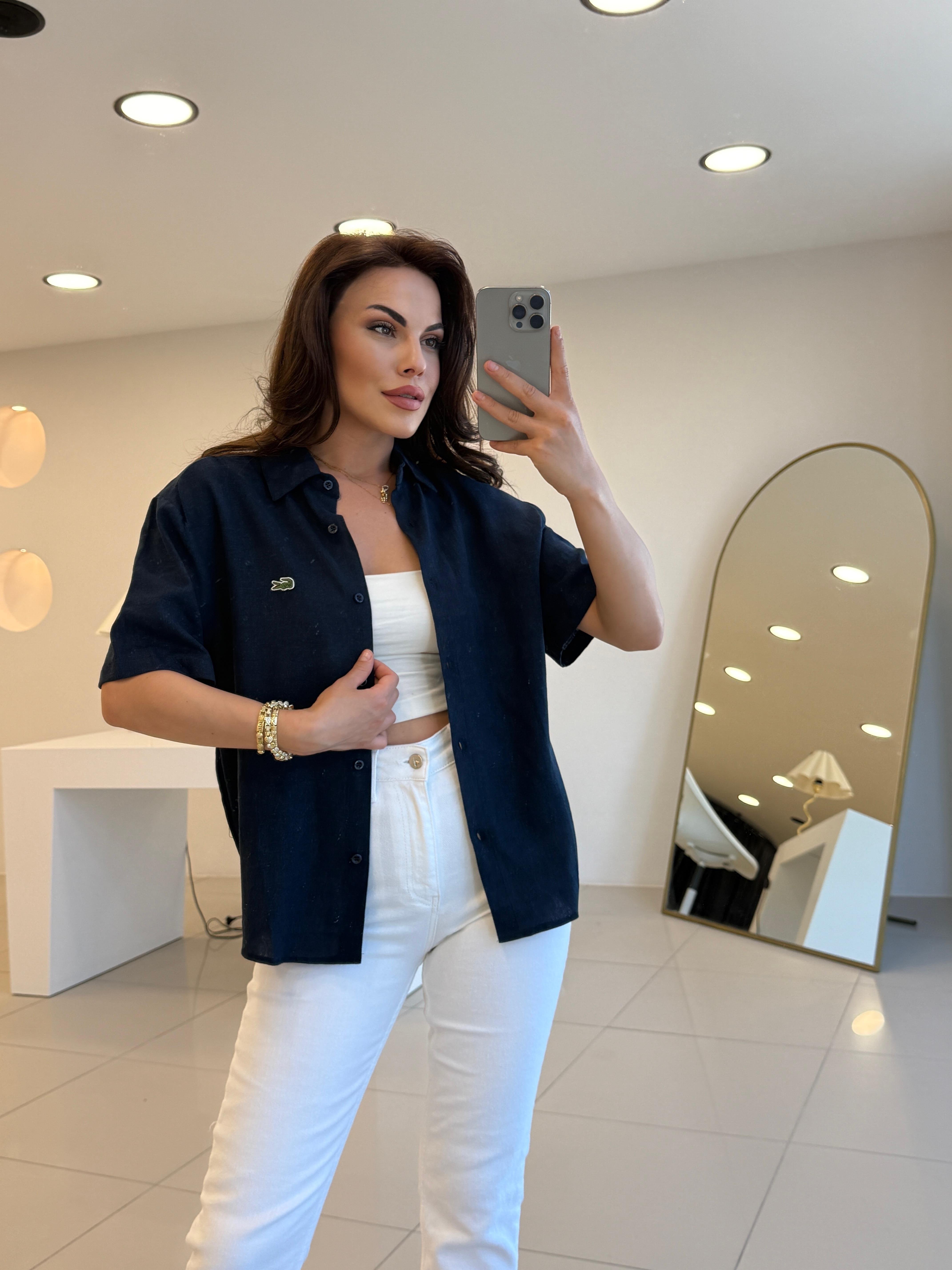 LCS KISA KOL KETEN GÖMLEK LACİVERT