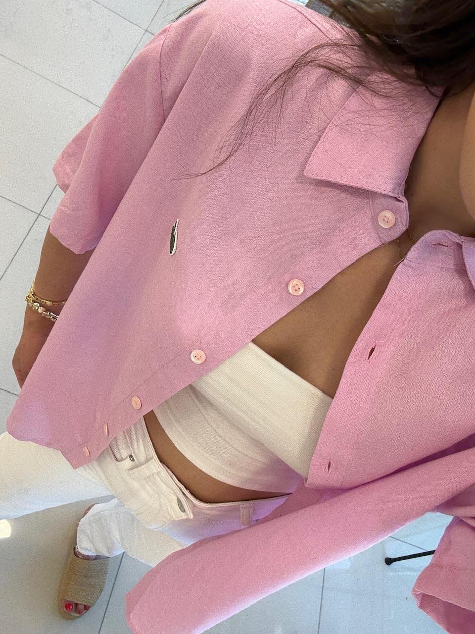 LCS KISA KOL KETEN GÖMLEK PEMBE