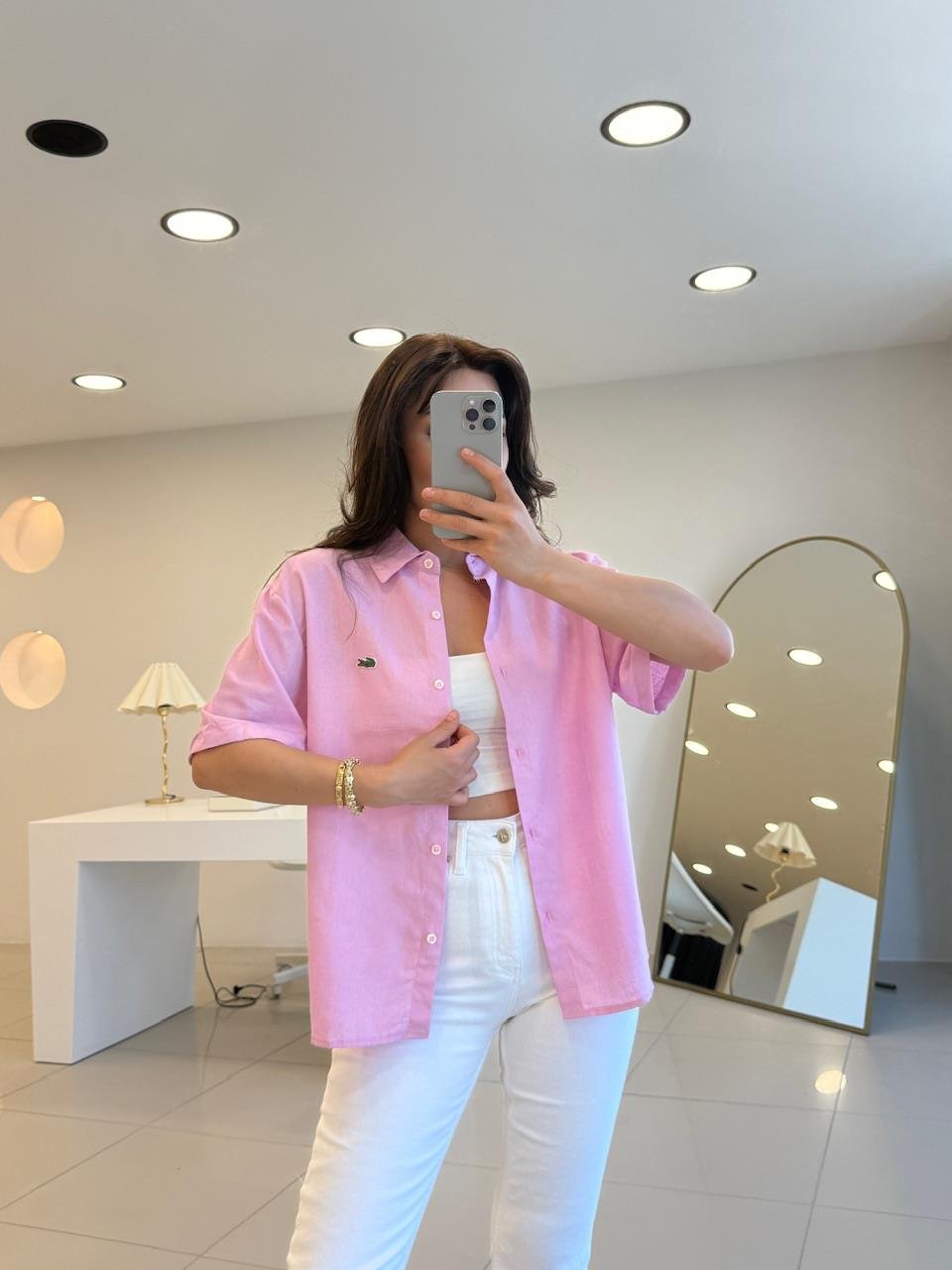 LCS KISA KOL KETEN GÖMLEK PEMBE