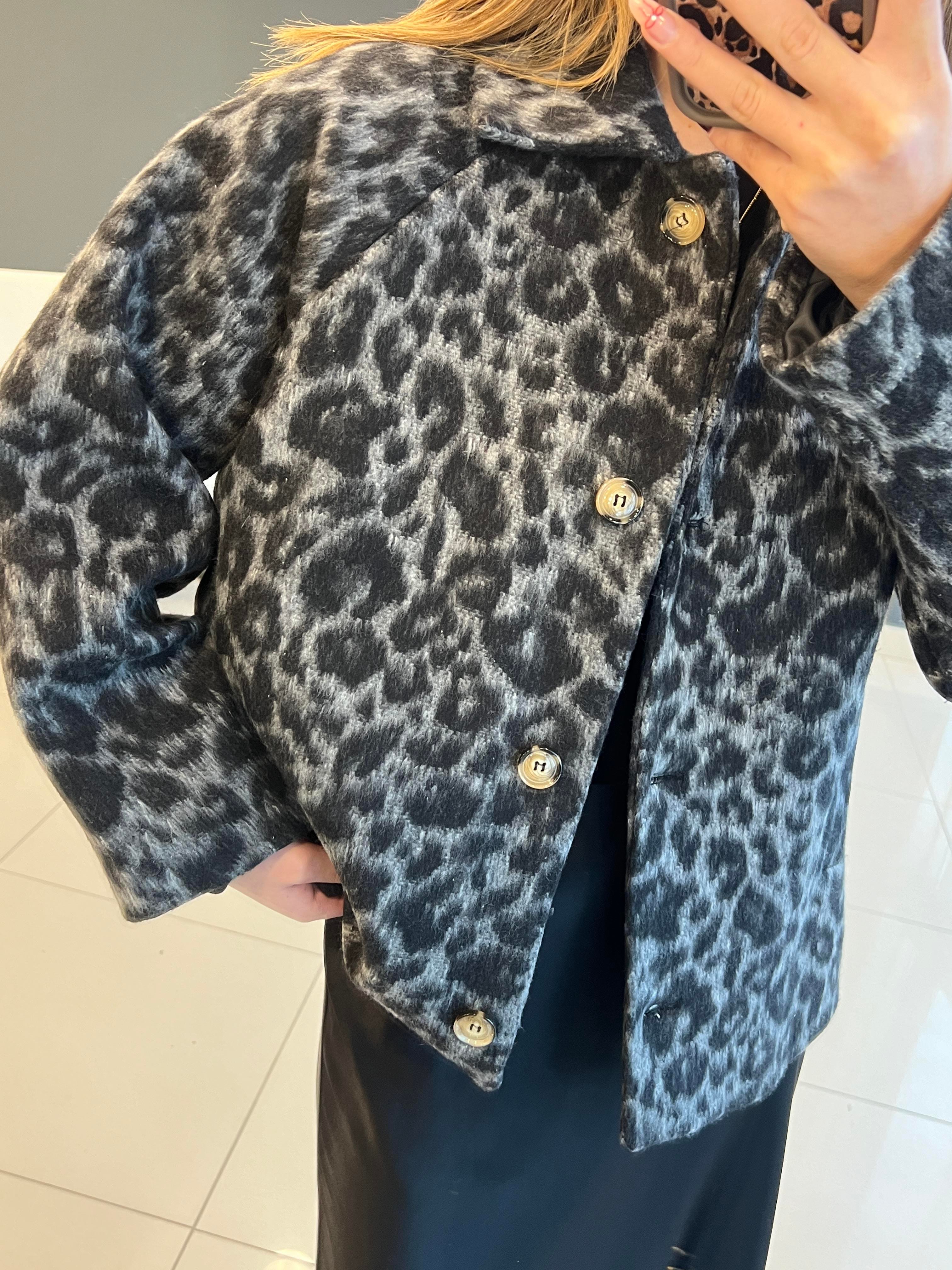 LEOPAR DESEN GRİ KAŞE CEKET 