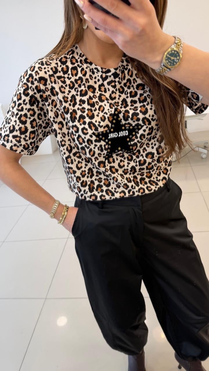 LEOPAR DESEN ÖNÜ YILDIZLI THSIRT