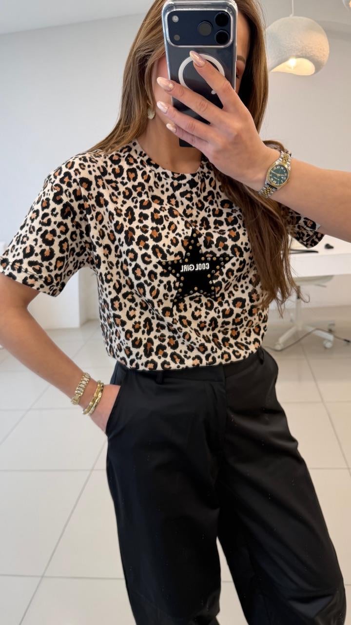 LEOPAR DESEN ÖNÜ YILDIZLI THSIRT