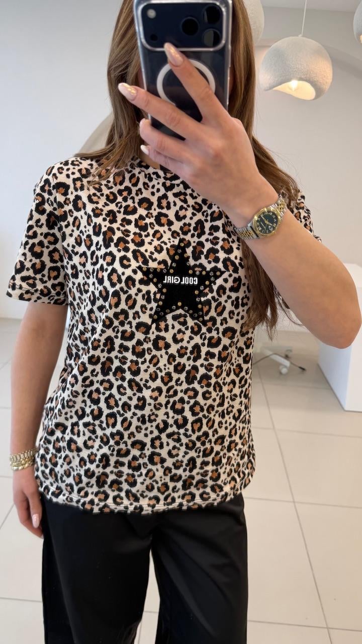 LEOPAR DESEN ÖNÜ YILDIZLI THSIRT