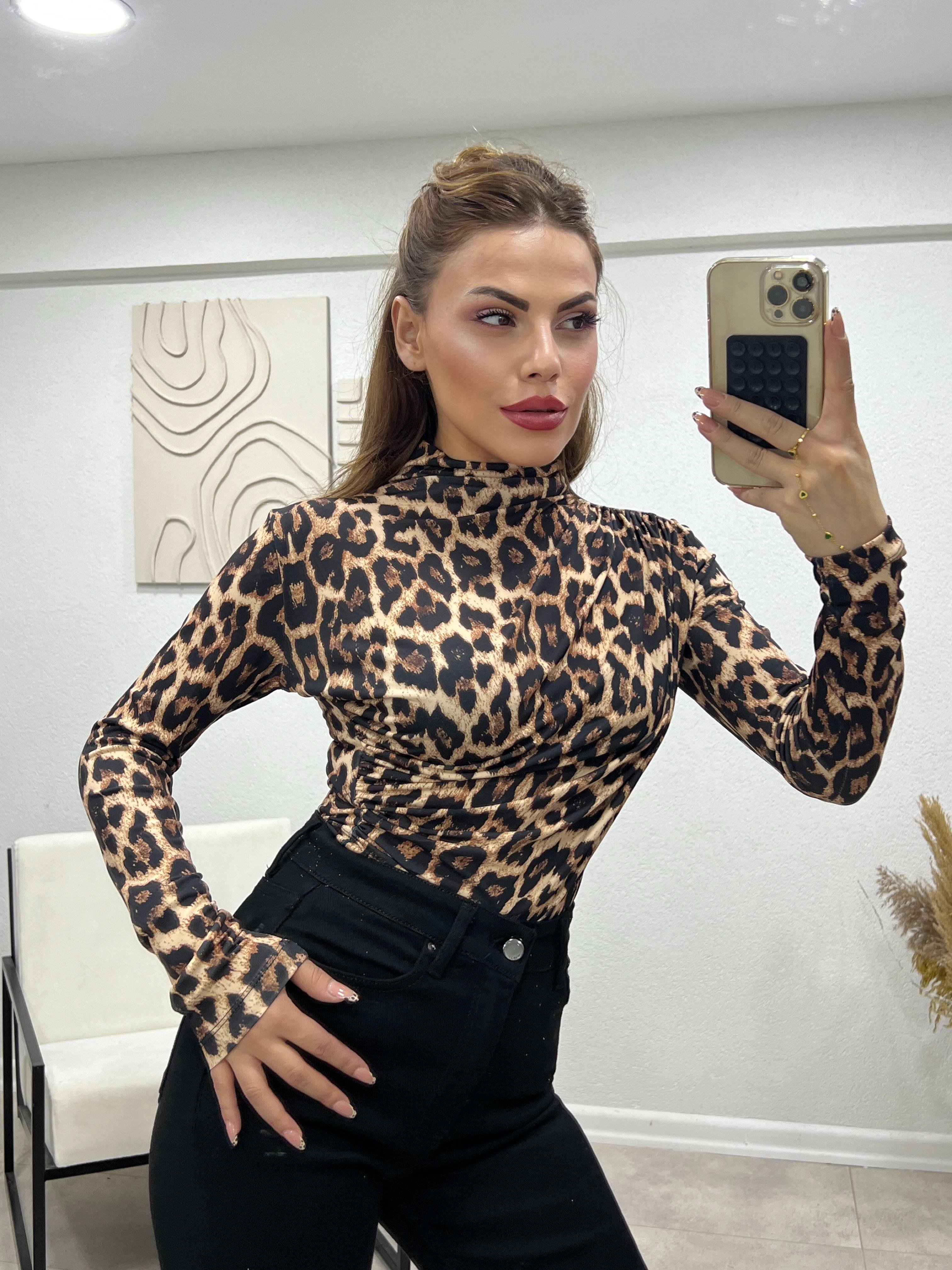 LEOPAR DRAPELİ LEOPAR BLUZ