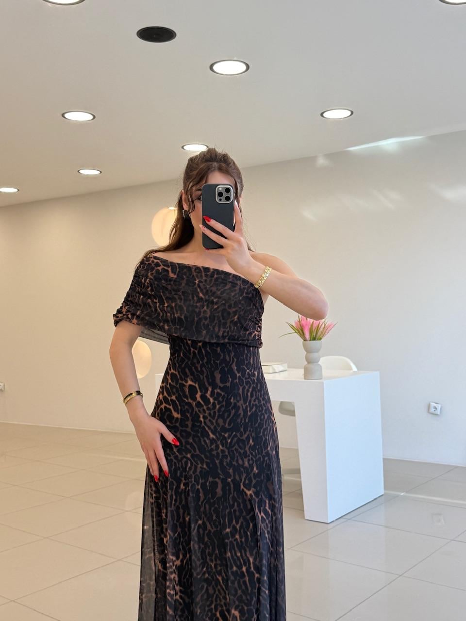 LEOPAR TÜL ELBİSE