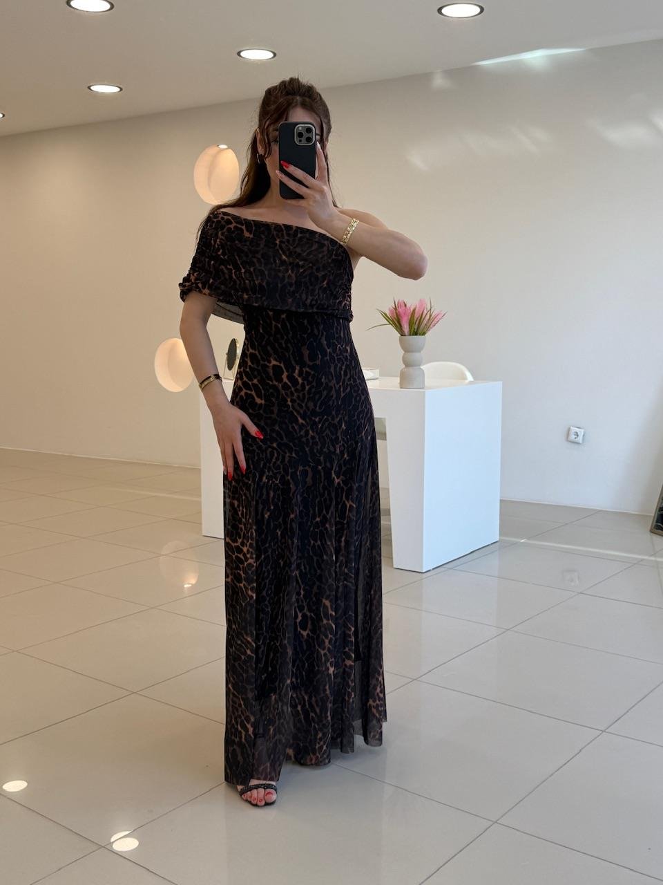 LEOPAR TÜL ELBİSE
