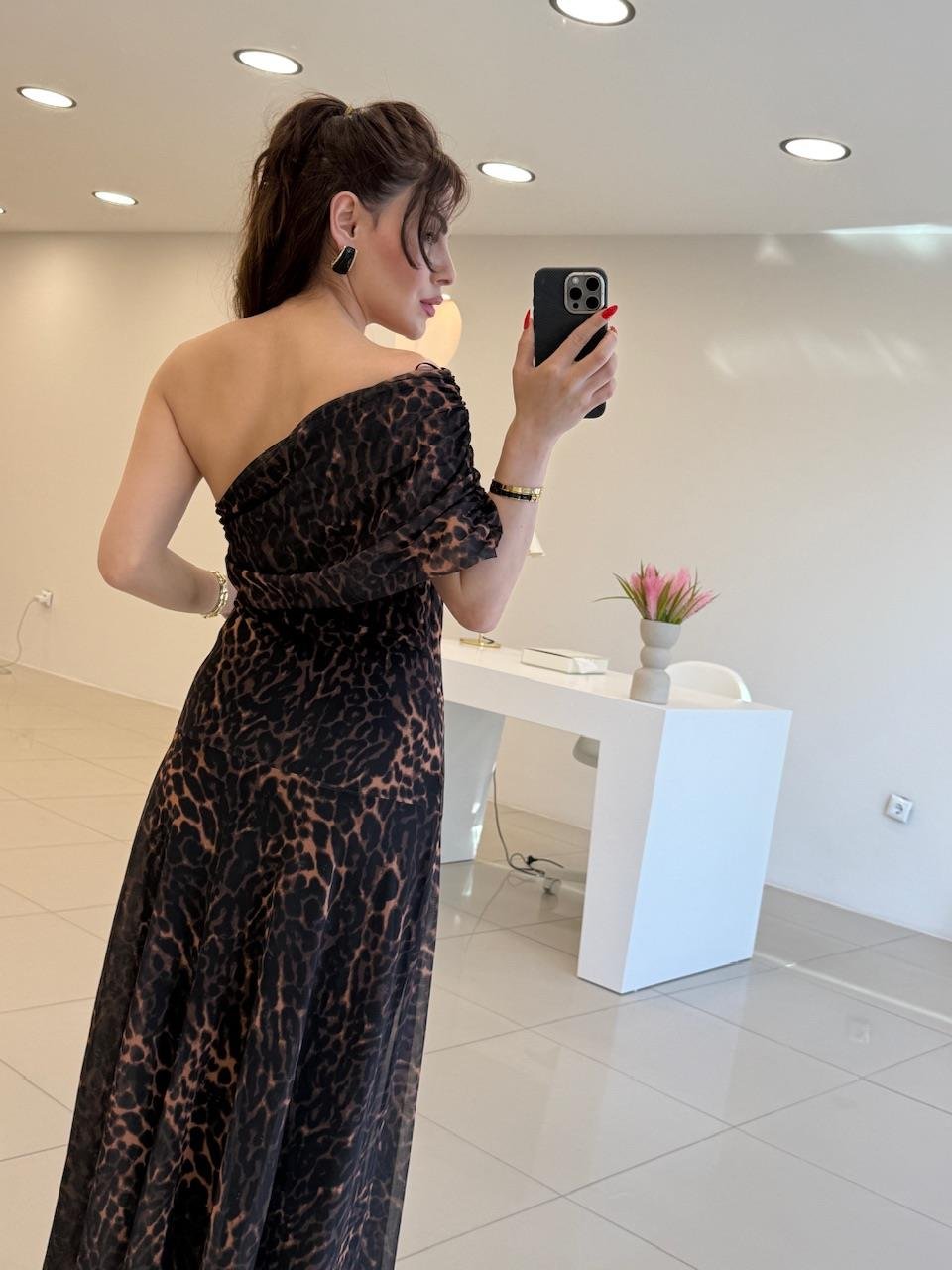 LEOPAR TÜL ELBİSE