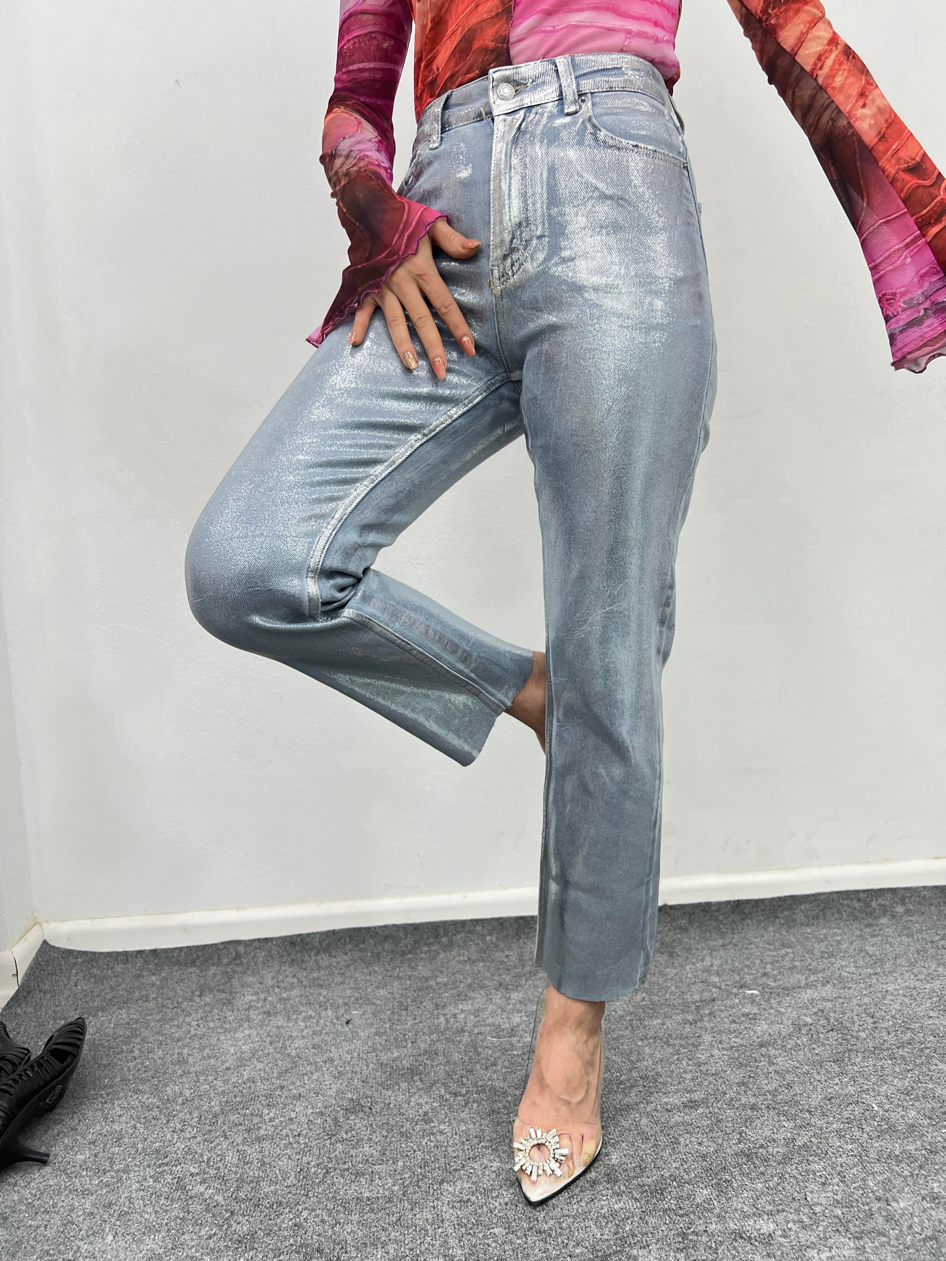 LİKRALI VARAKLI PARLAK JEAN