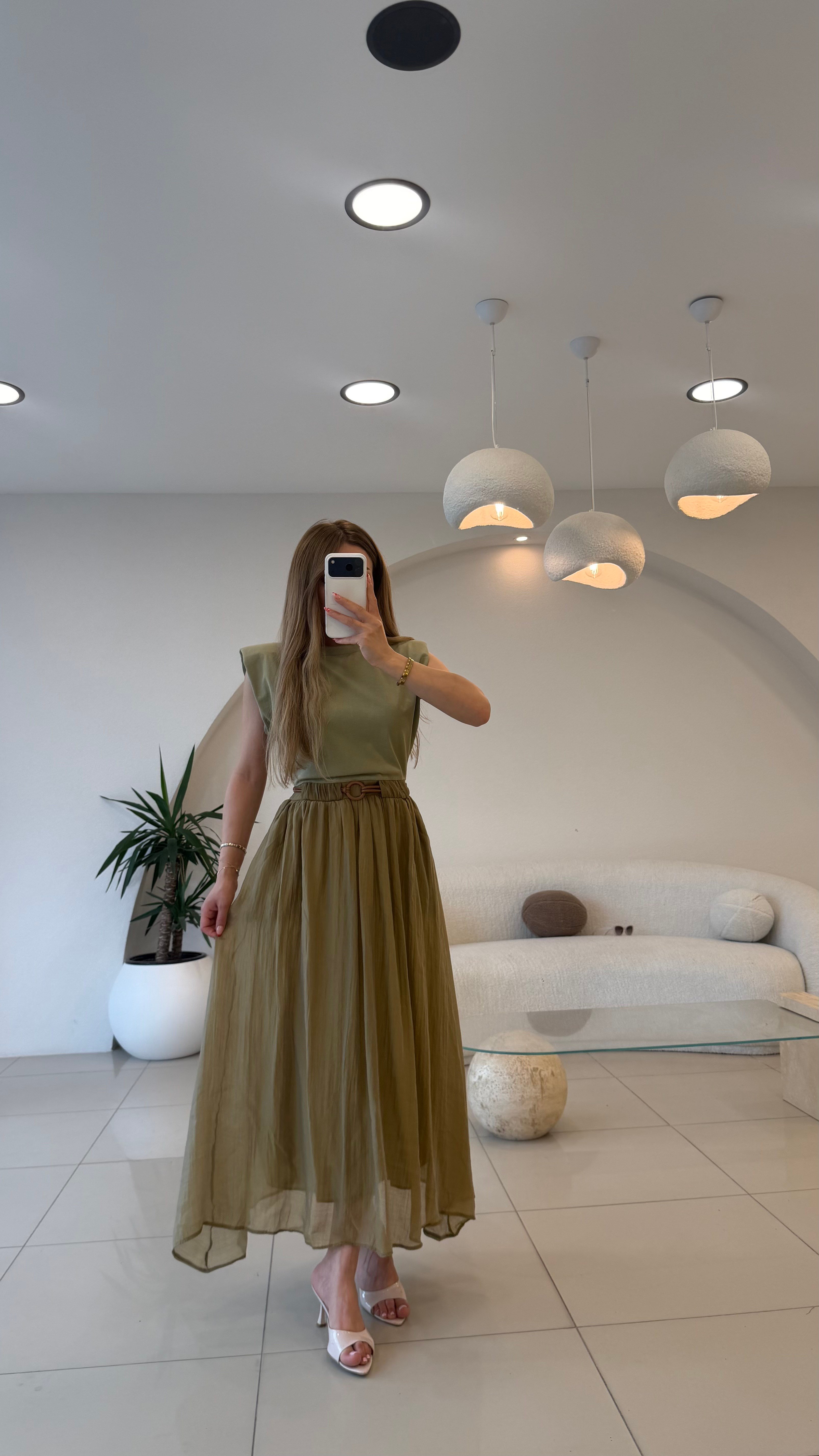 MARKA MODEL KEMERLİ ELBİSE OLİV