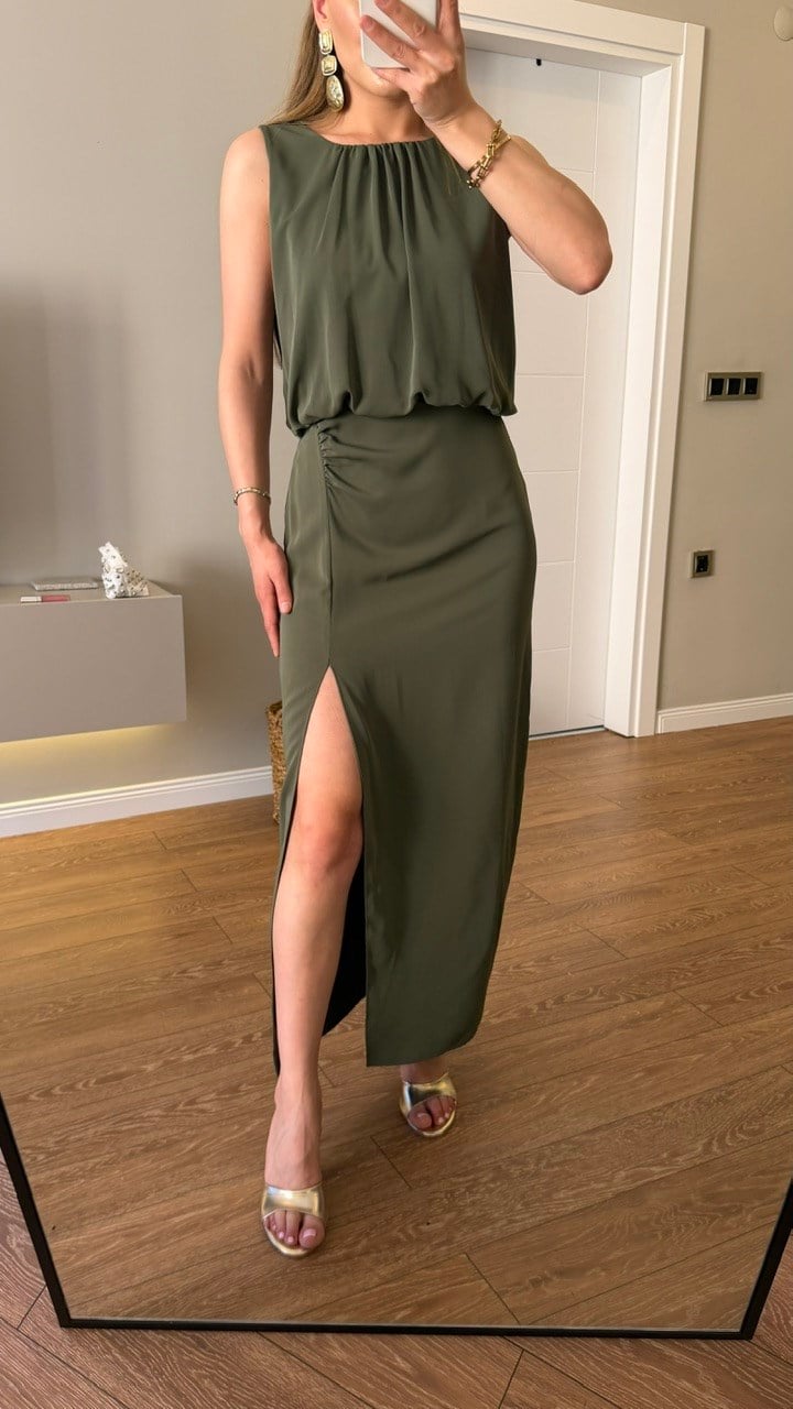 MARKA MODEL YIRTMAÇLI ELBİSE YEŞİL