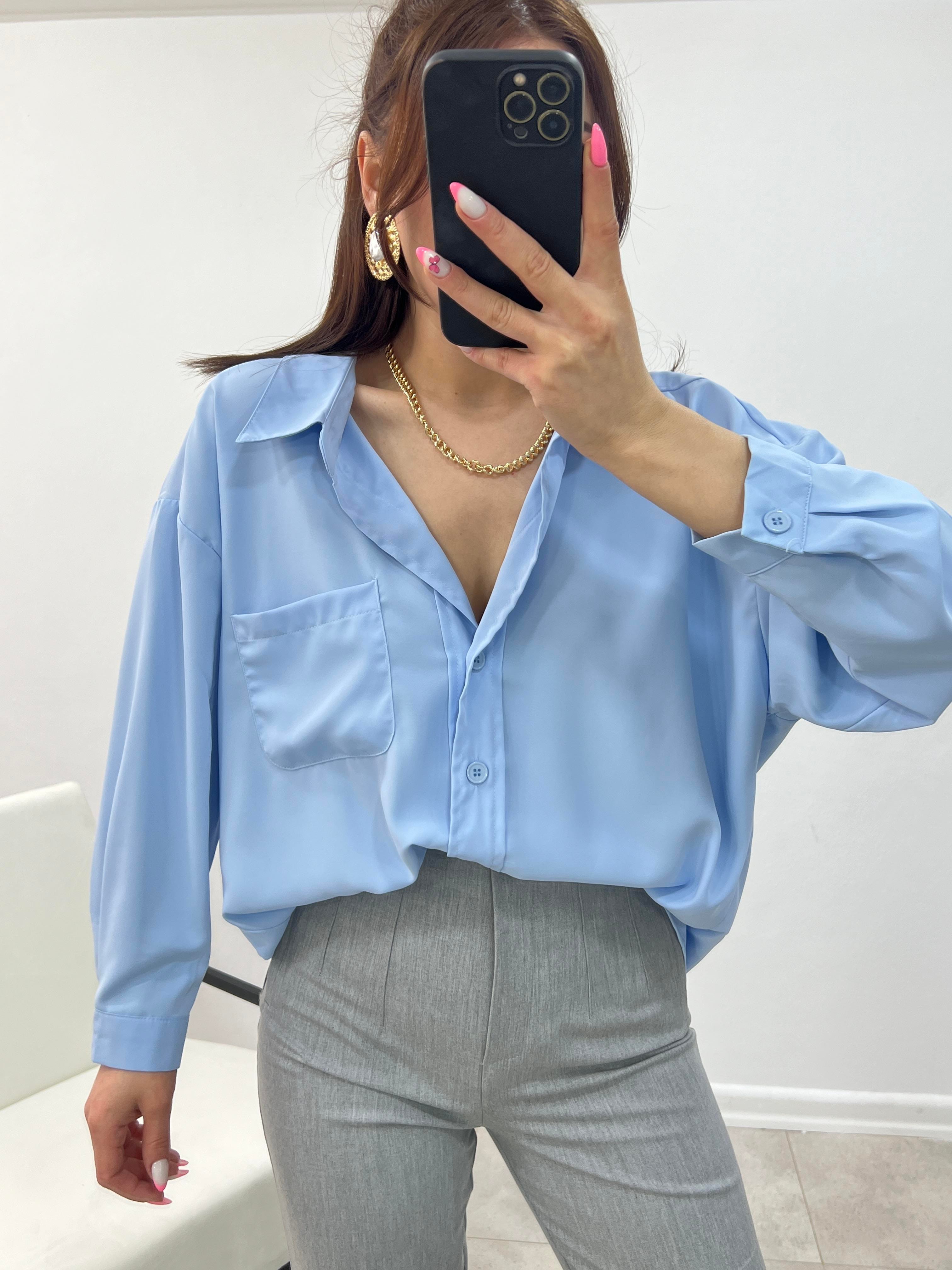 MAVİ GREP KUMAŞ OVERSİZE GÖMLEK