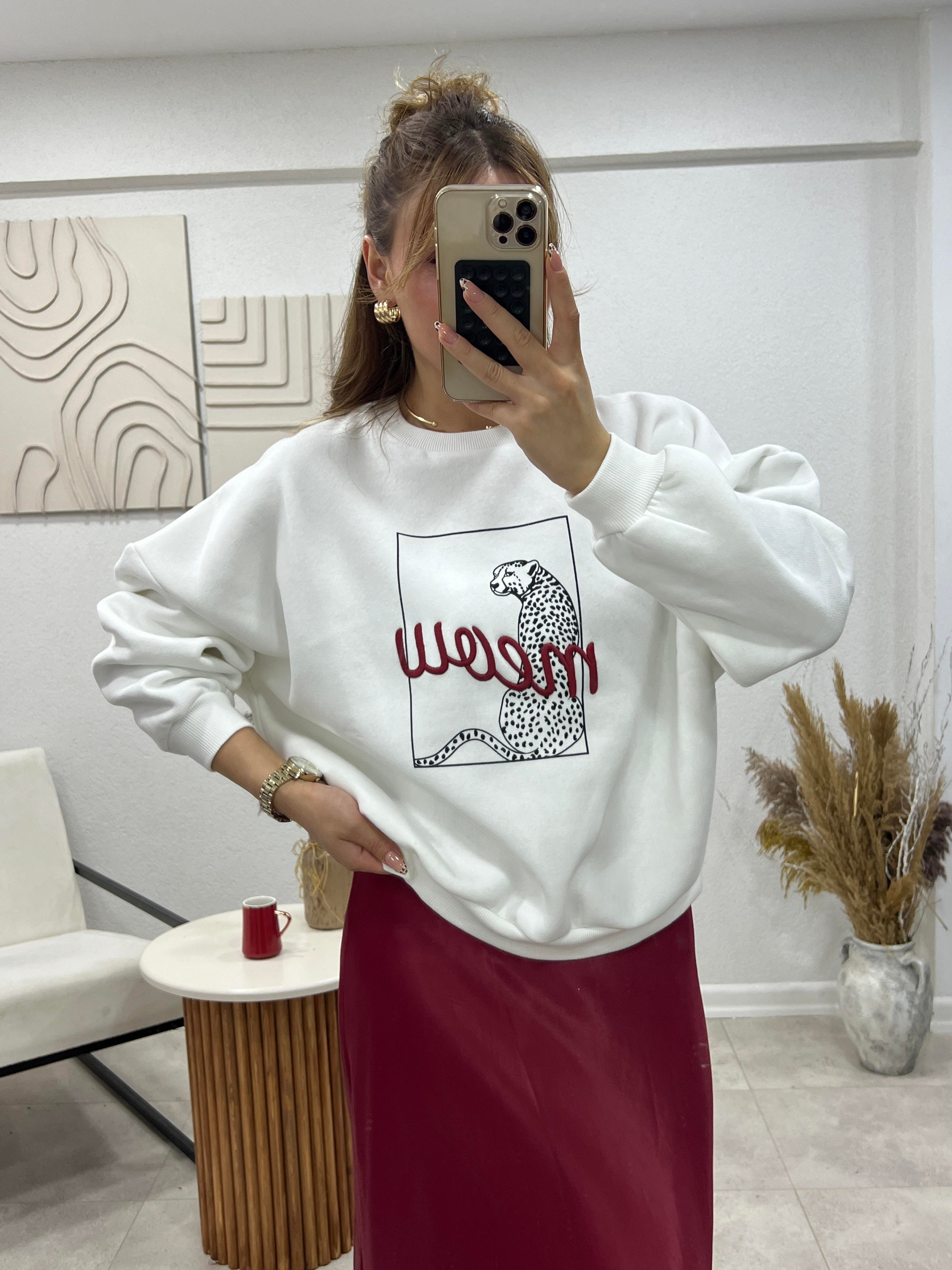 MEOW BORDO YAZILI SWEAT 