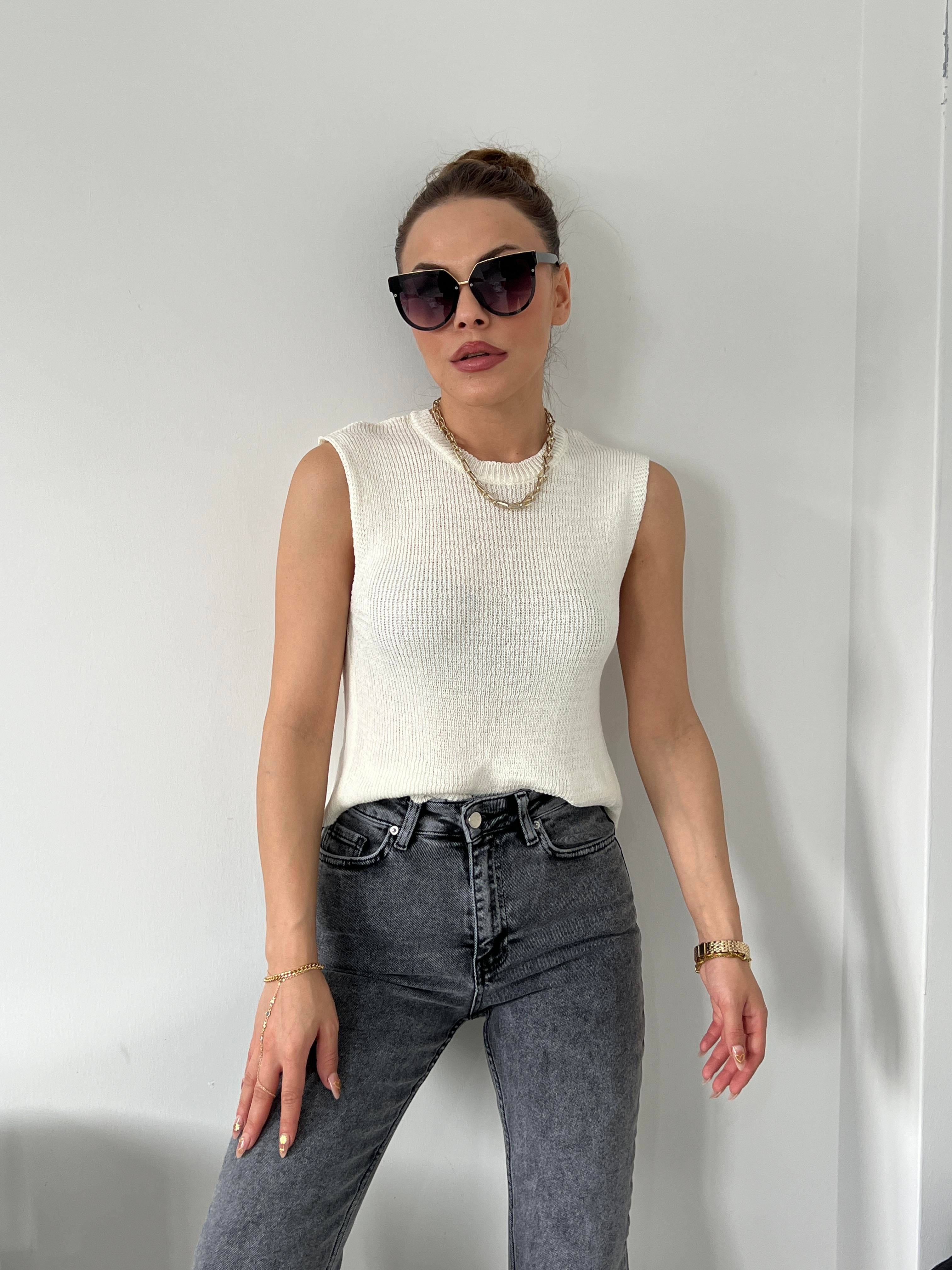 MERSERİZE SIRTI DÜĞMELİ BLUZ EKRU