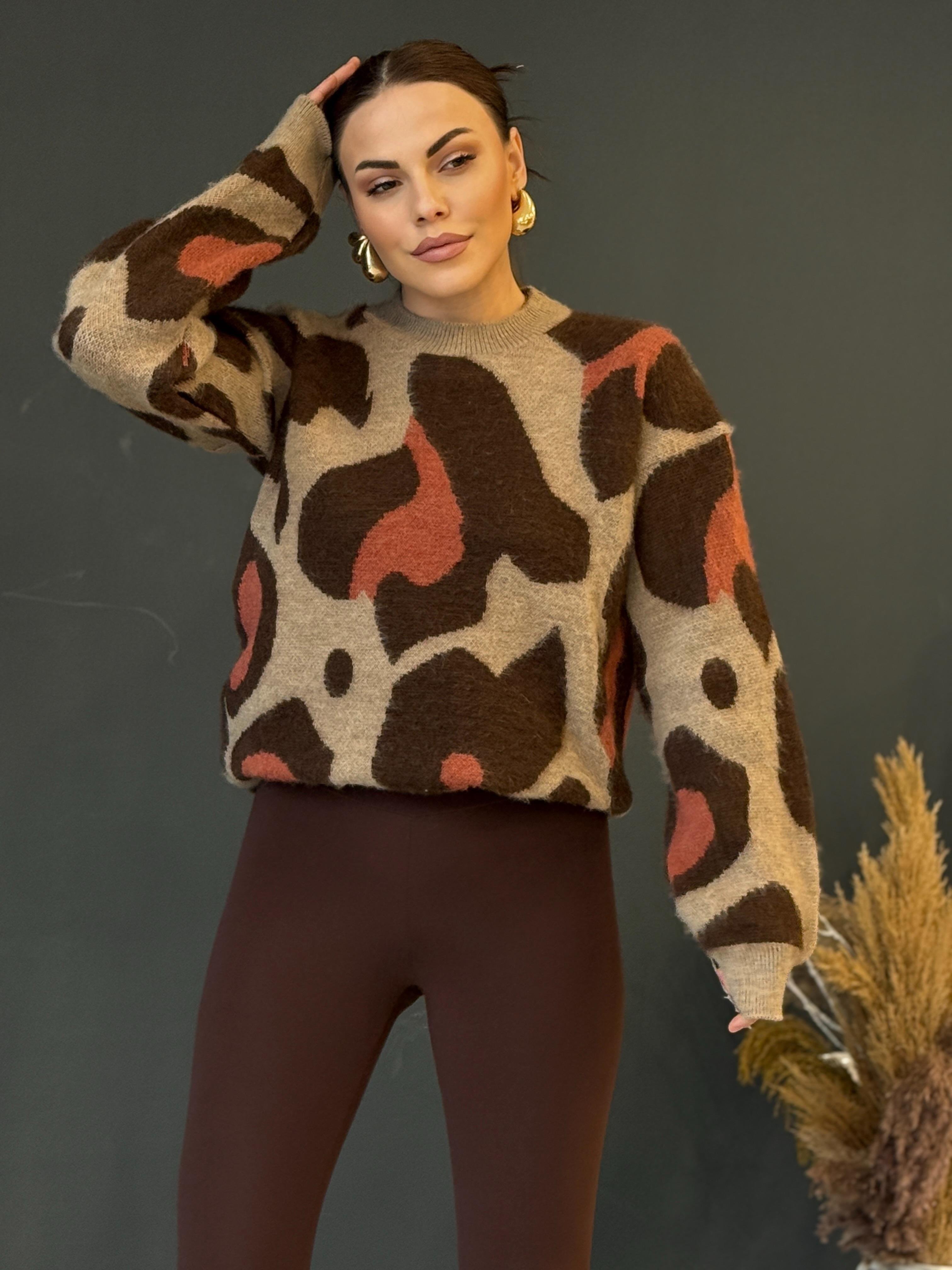 MİLKA DESEN YÜN KAZAK CAMEL