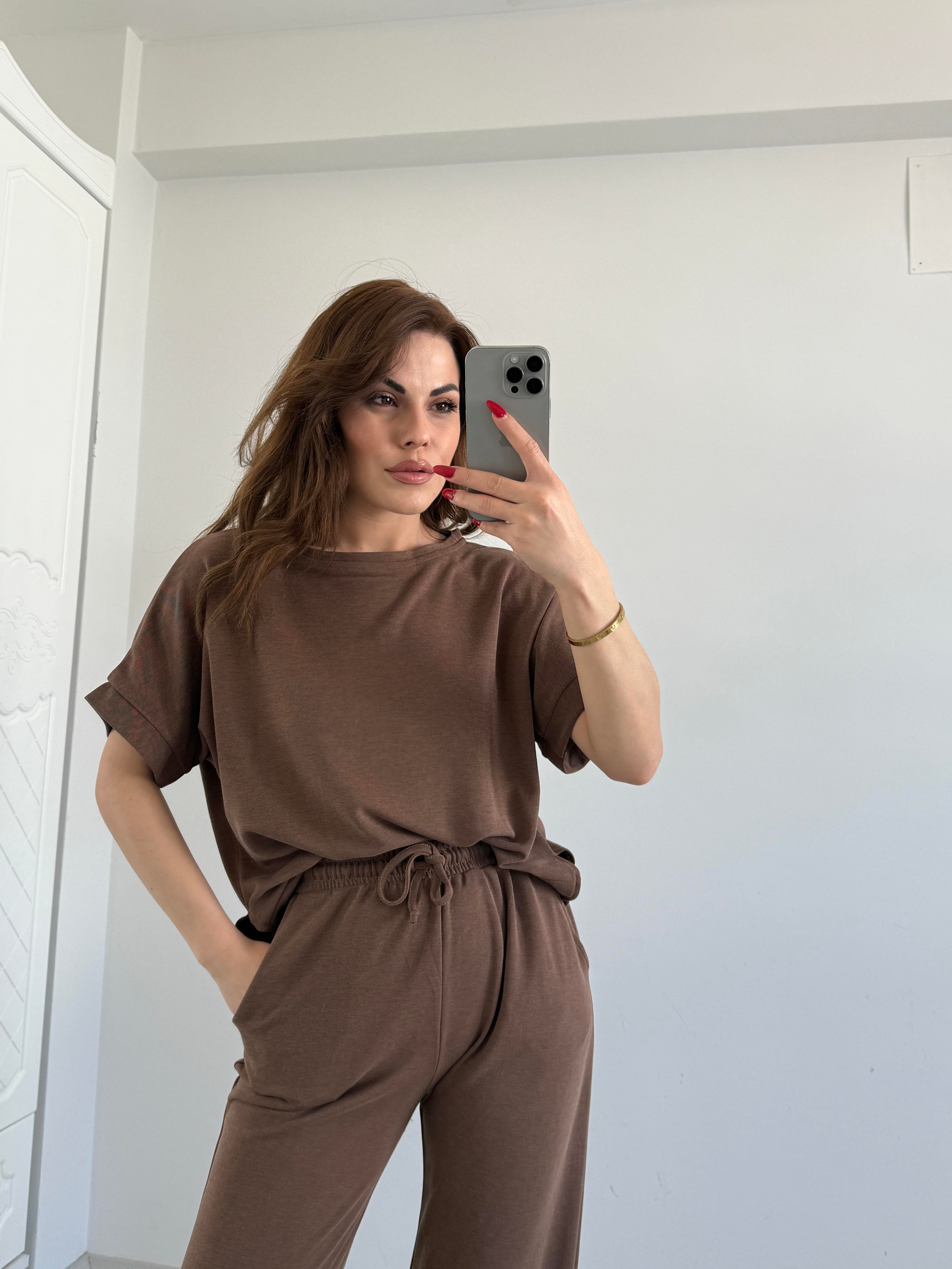 MODAL KUMAŞ ORJİNAL MARKA EŞOFMAN TAKIMI KAHVE