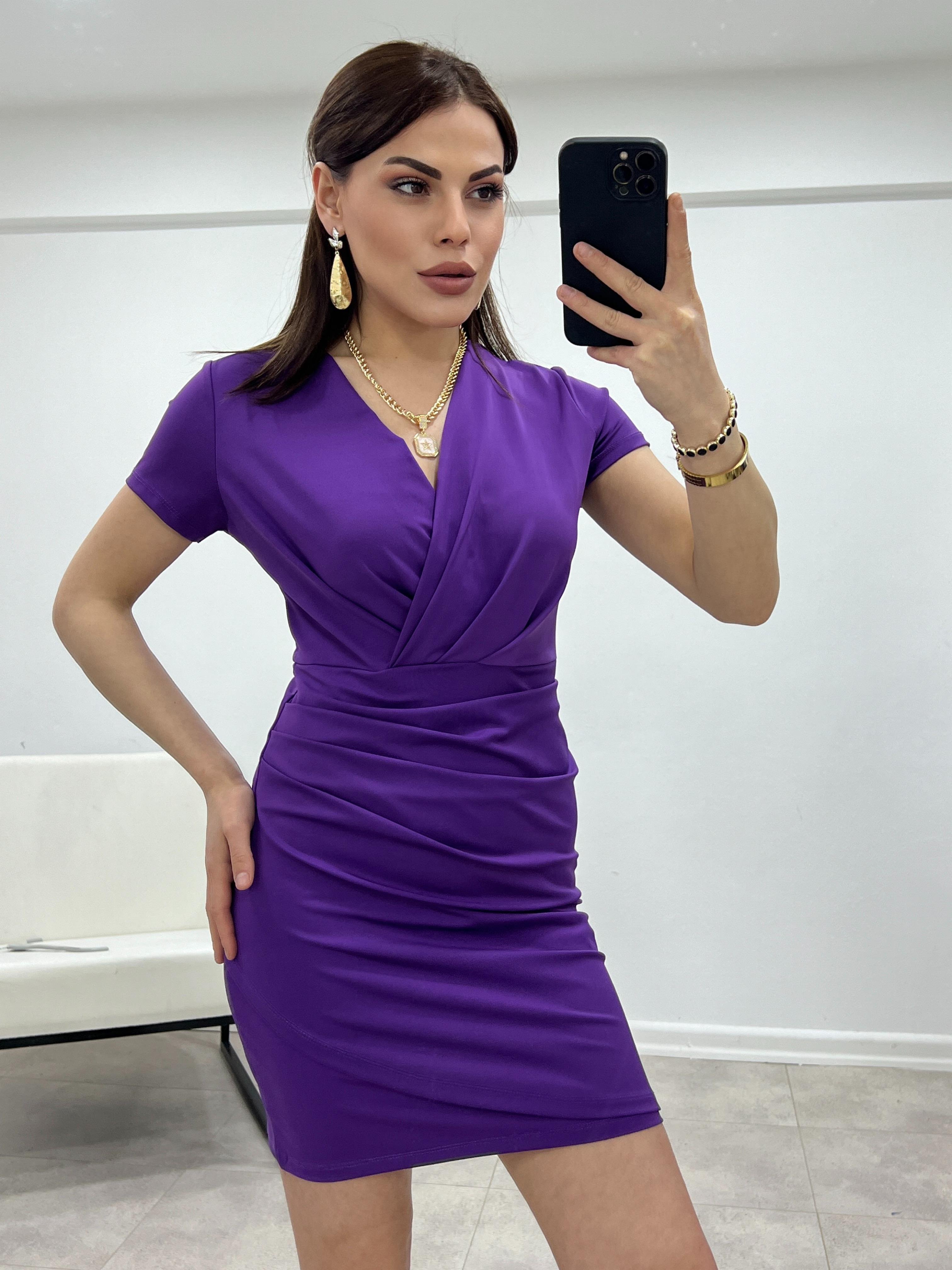 MOR JARSE KUMAŞ DRAPELİ ELBİSE