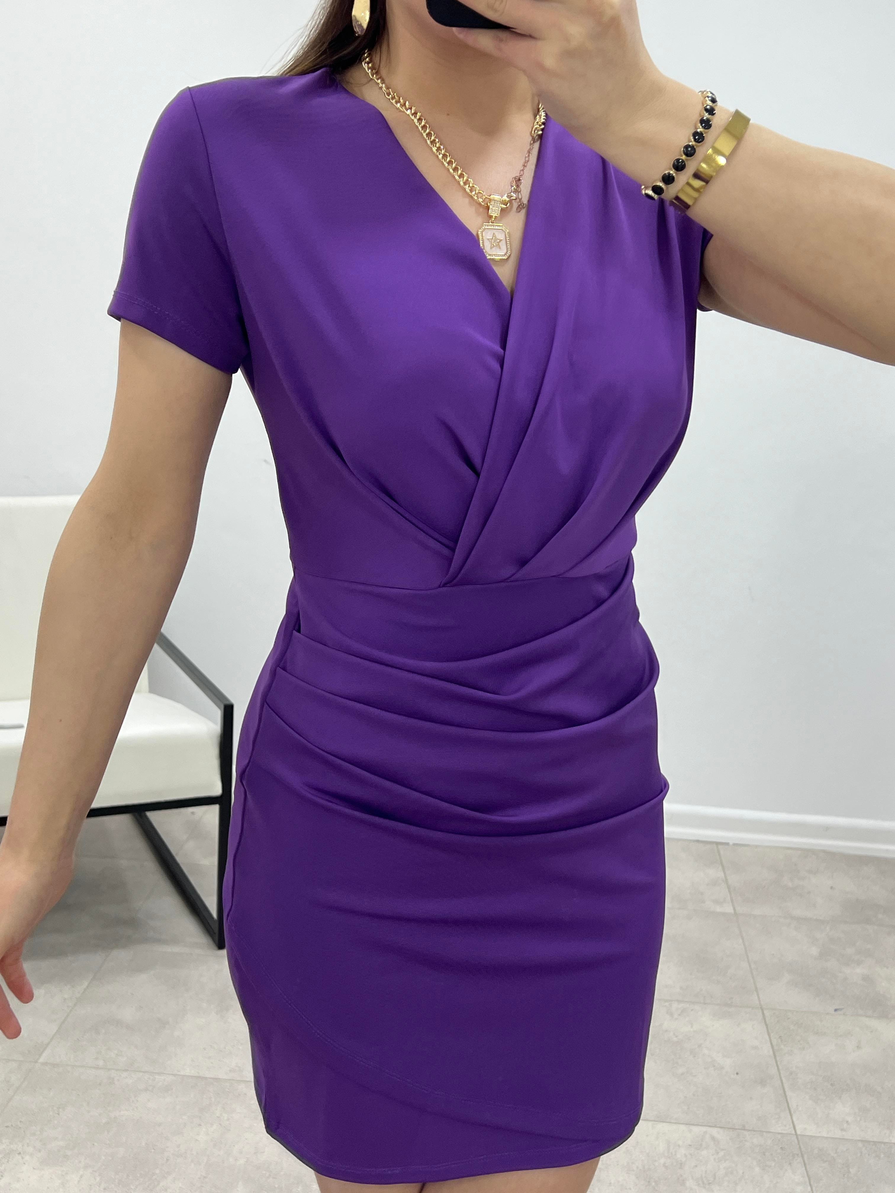 MOR JARSE KUMAŞ DRAPELİ ELBİSE