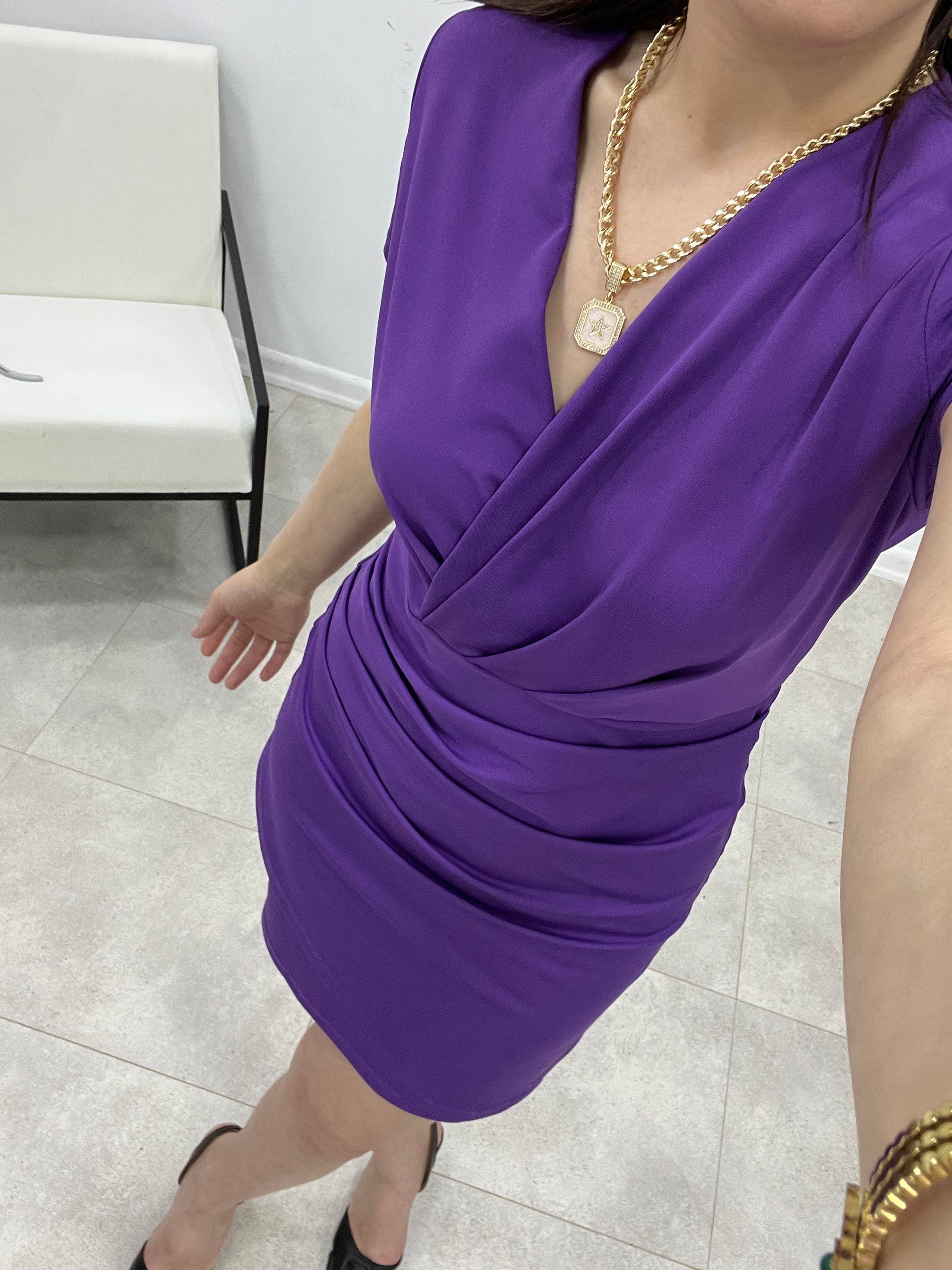 MOR JARSE KUMAŞ DRAPELİ ELBİSE