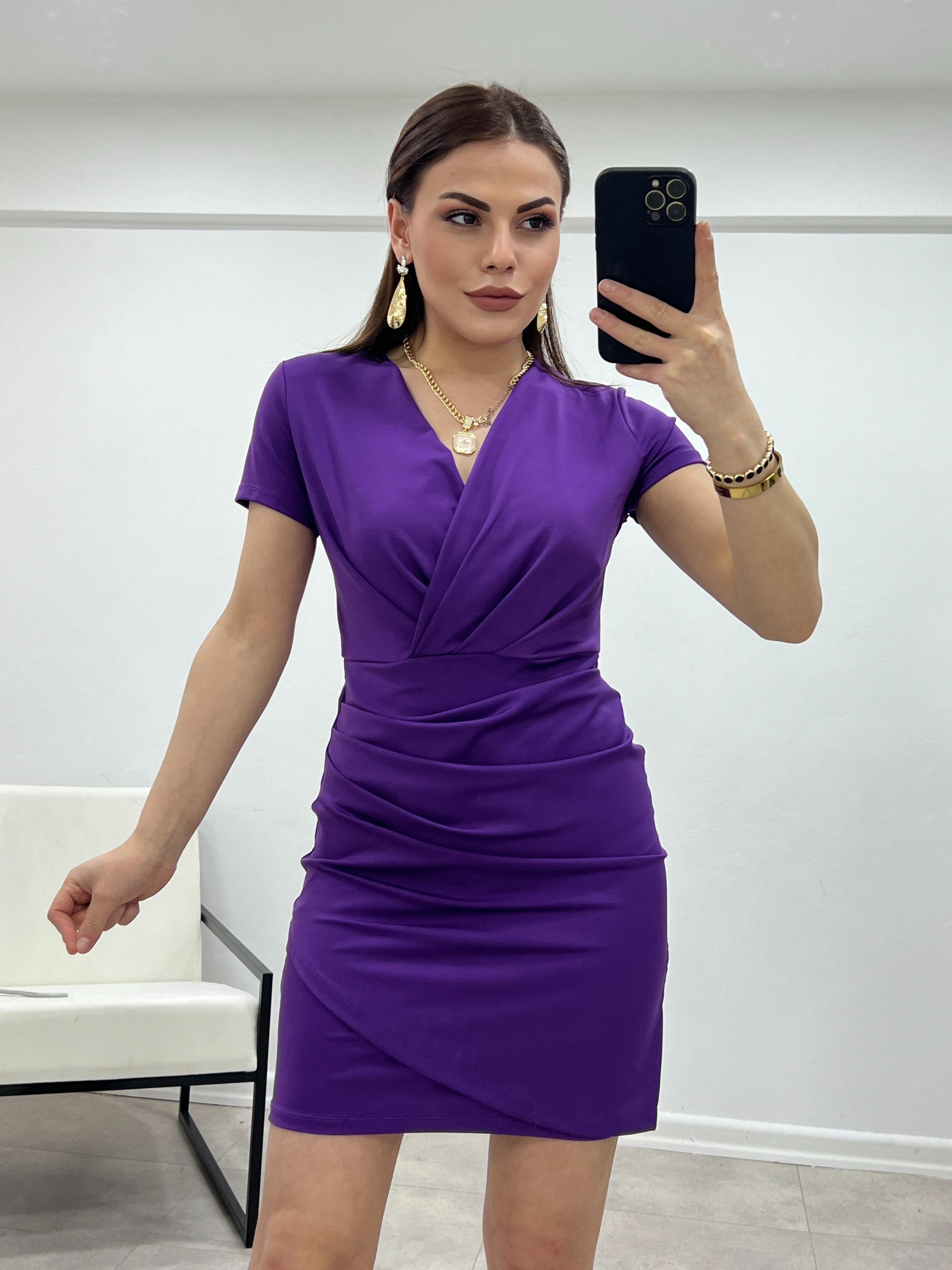 MOR JARSE KUMAŞ DRAPELİ ELBİSE