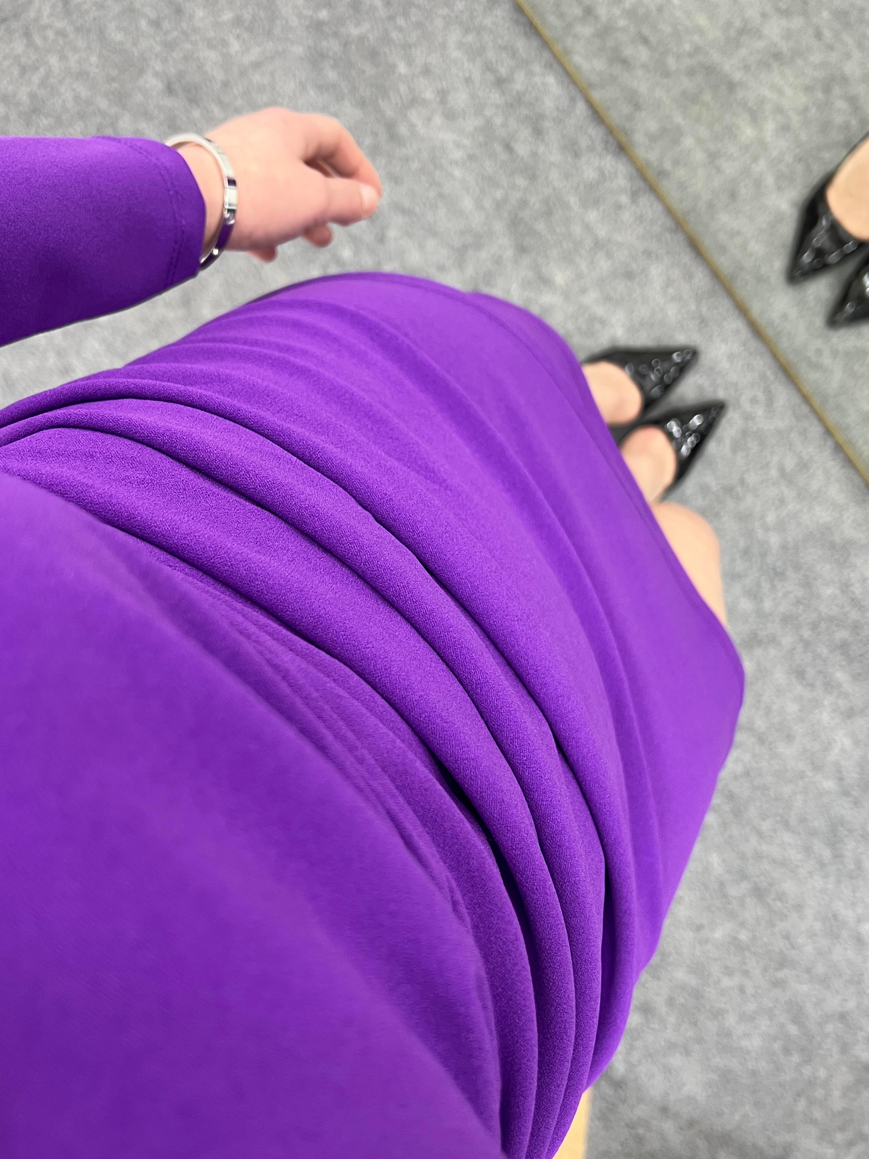 MOR KRUVAZE DRAPELİ ELBİSE