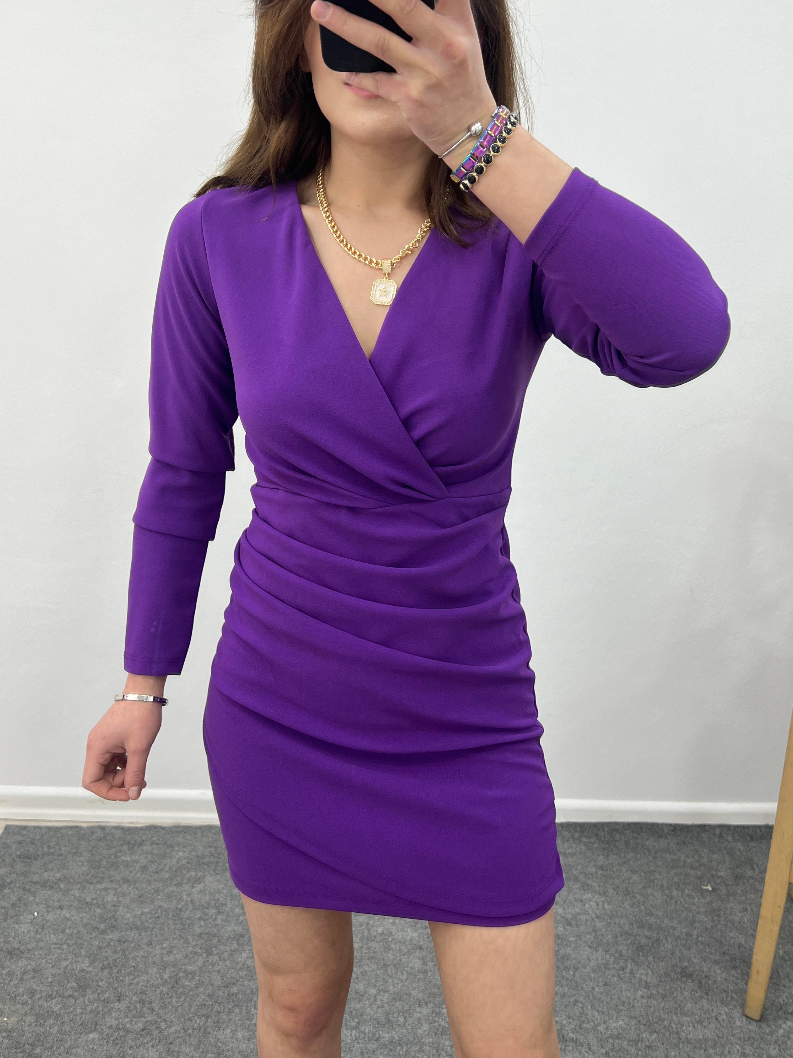 MOR KRUVAZE DRAPELİ ELBİSE