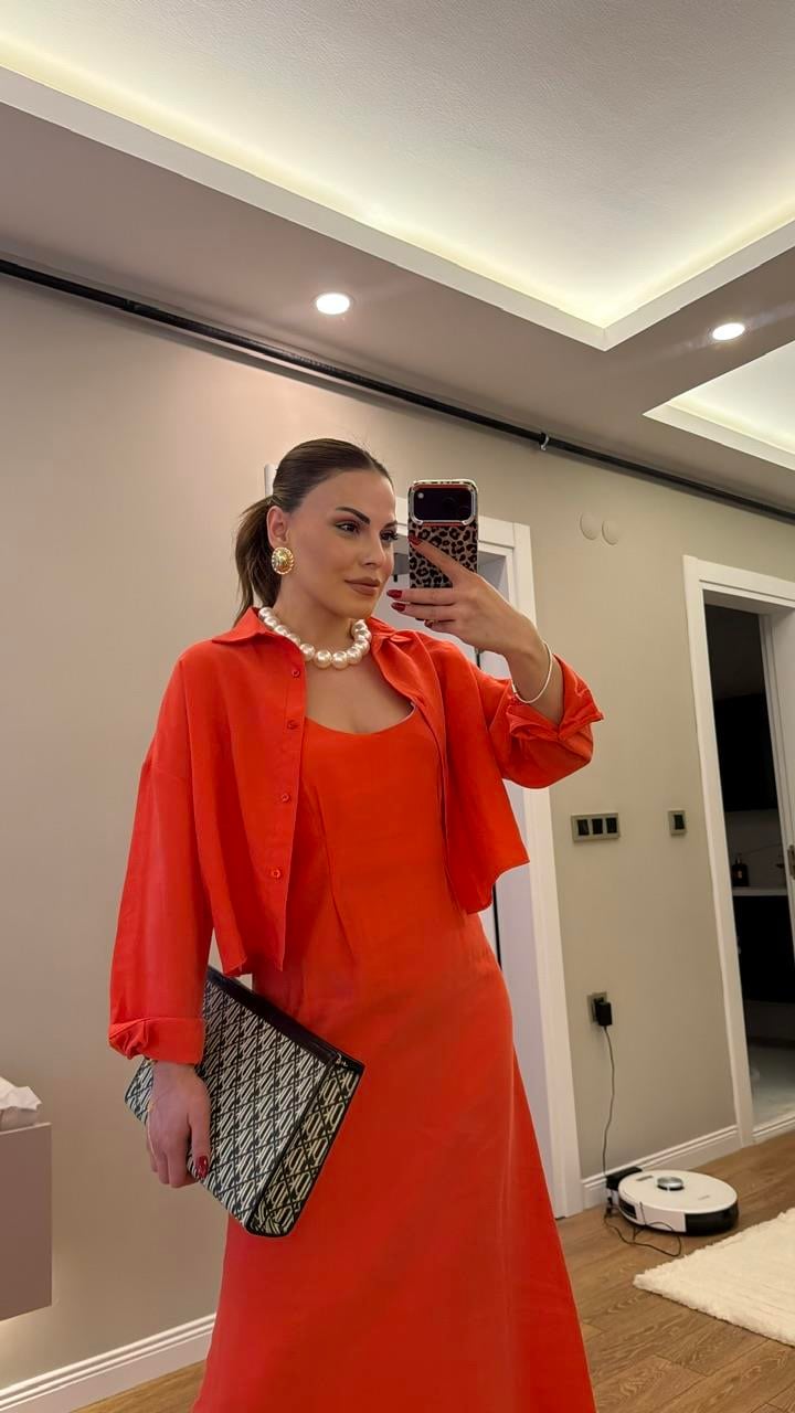 NAR ÇİÇEĞİ GÖMLEKLİ İP ASKILI TAKIM ELBİSE 
