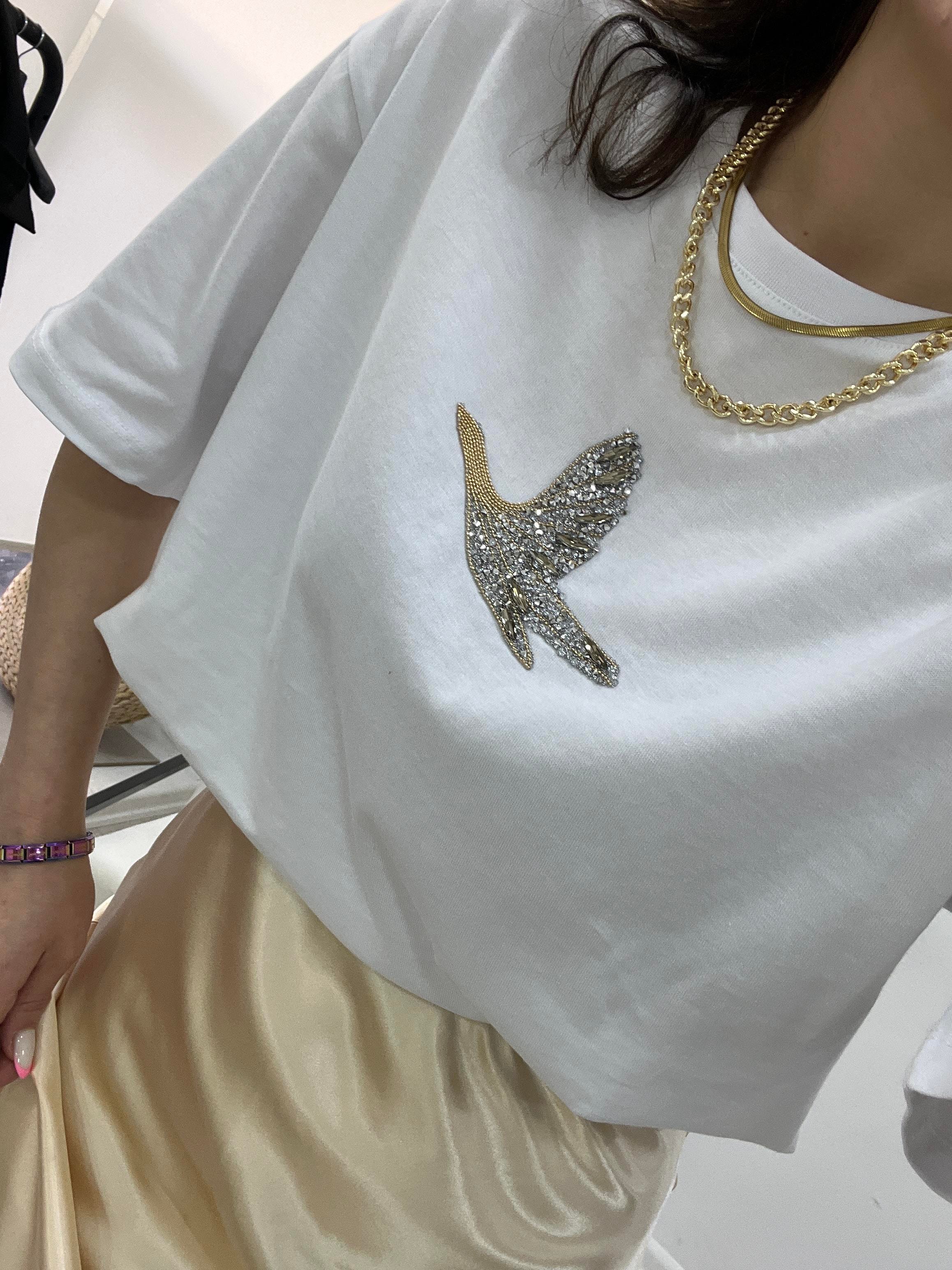 O.MARKA GOLD TAŞLI BEYAZ TSHİRT