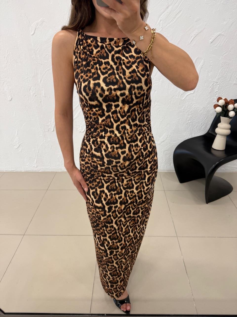 OMUZLARI DÖNÜK LEOPAR ELBİSE