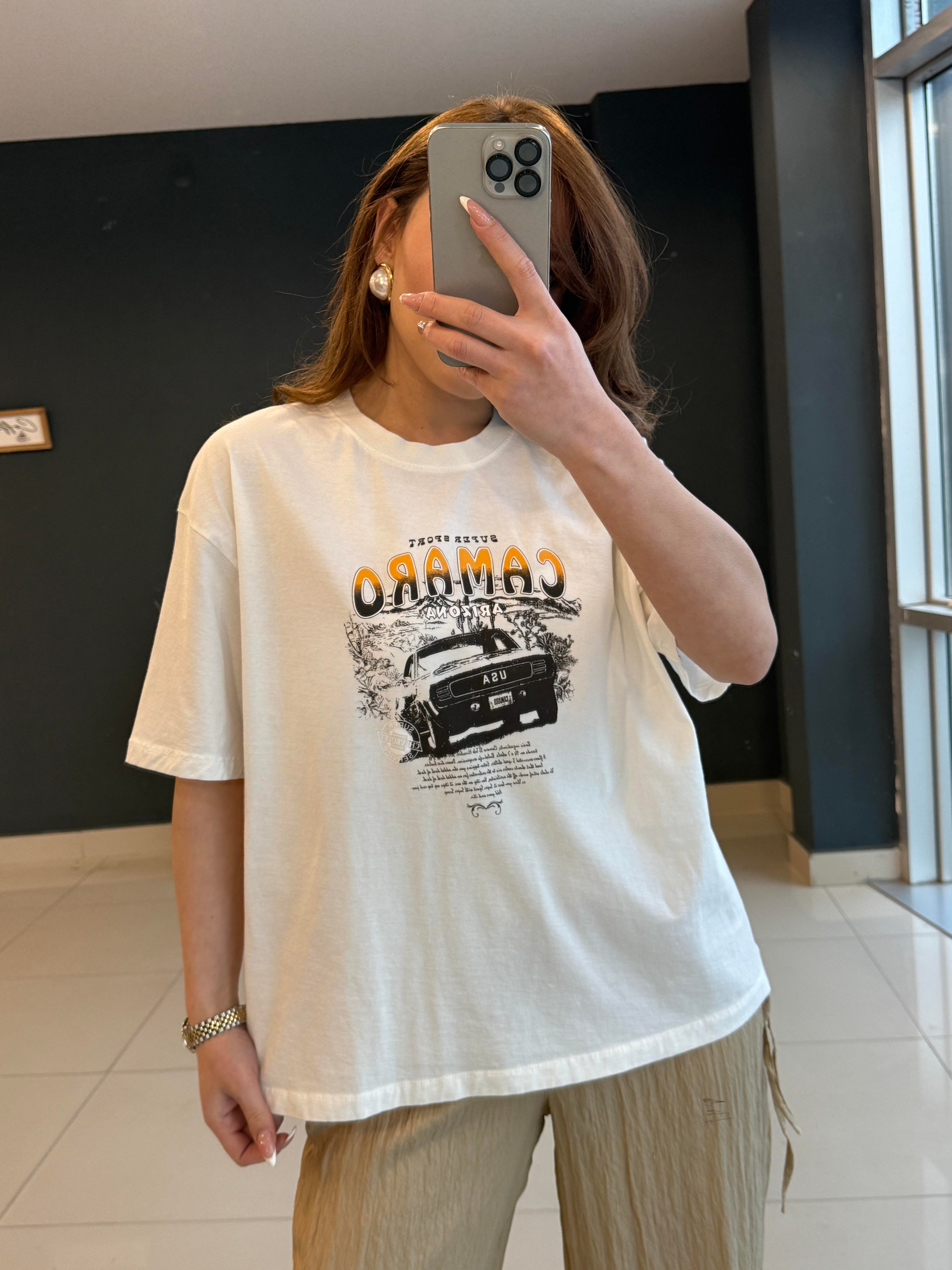 ÖNÜ ARABA  BASKILI BEYAZ THİŞÖRT