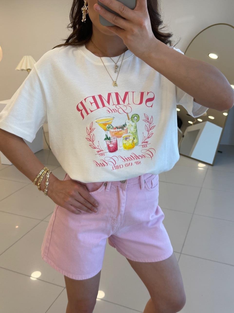 ÖNÜ BASKILI SUMMER TSHIRT BEYAZ