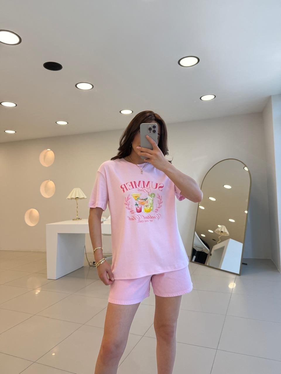 ÖNÜ BASKILI SUMMER TSHIRT PEMBE