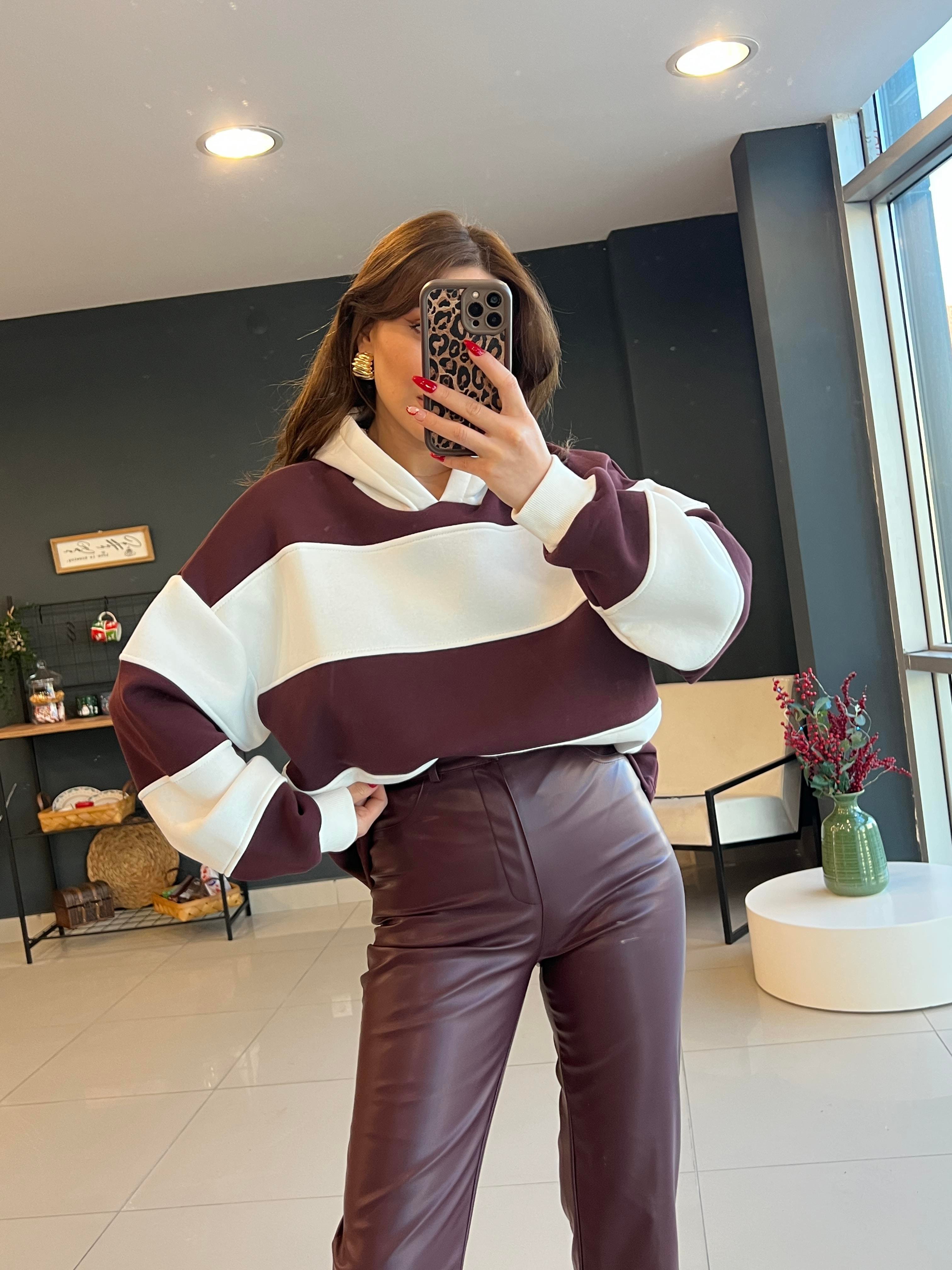 ORJİNAL MARKA BORDO ÇİZGİLİ SWEAT