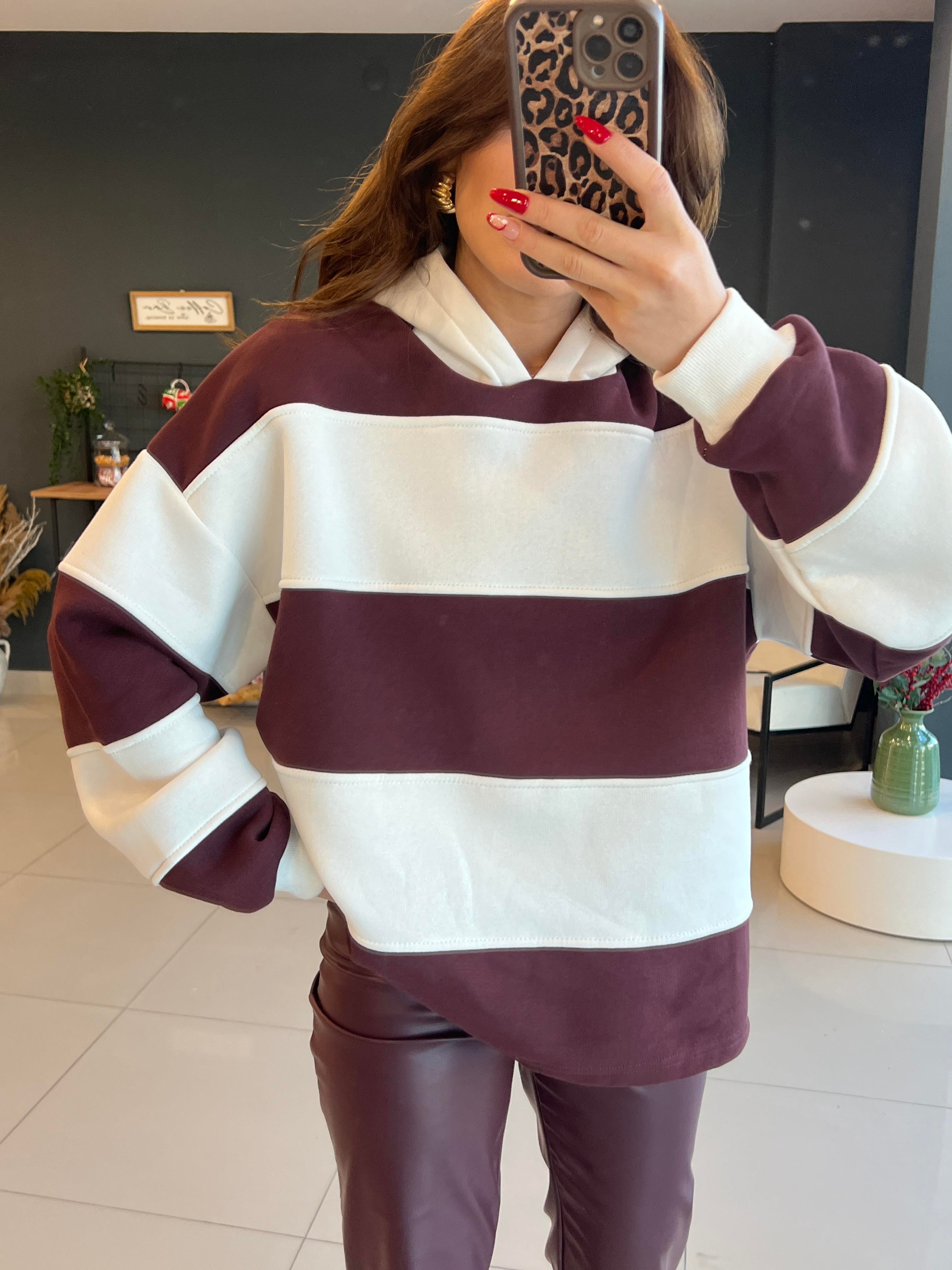 ORJİNAL MARKA BORDO ÇİZGİLİ SWEAT