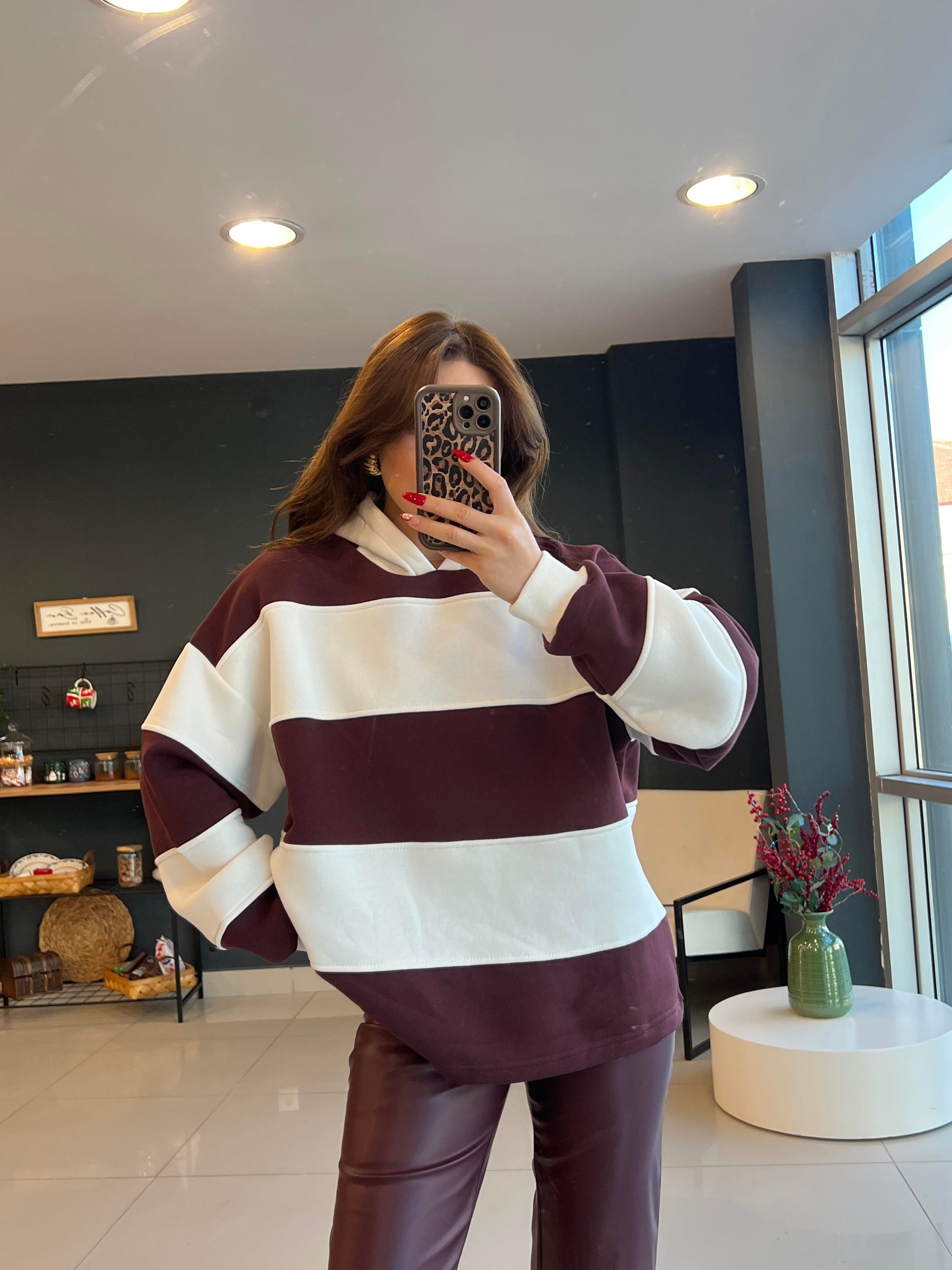 ORJİNAL MARKA BORDO ÇİZGİLİ SWEAT